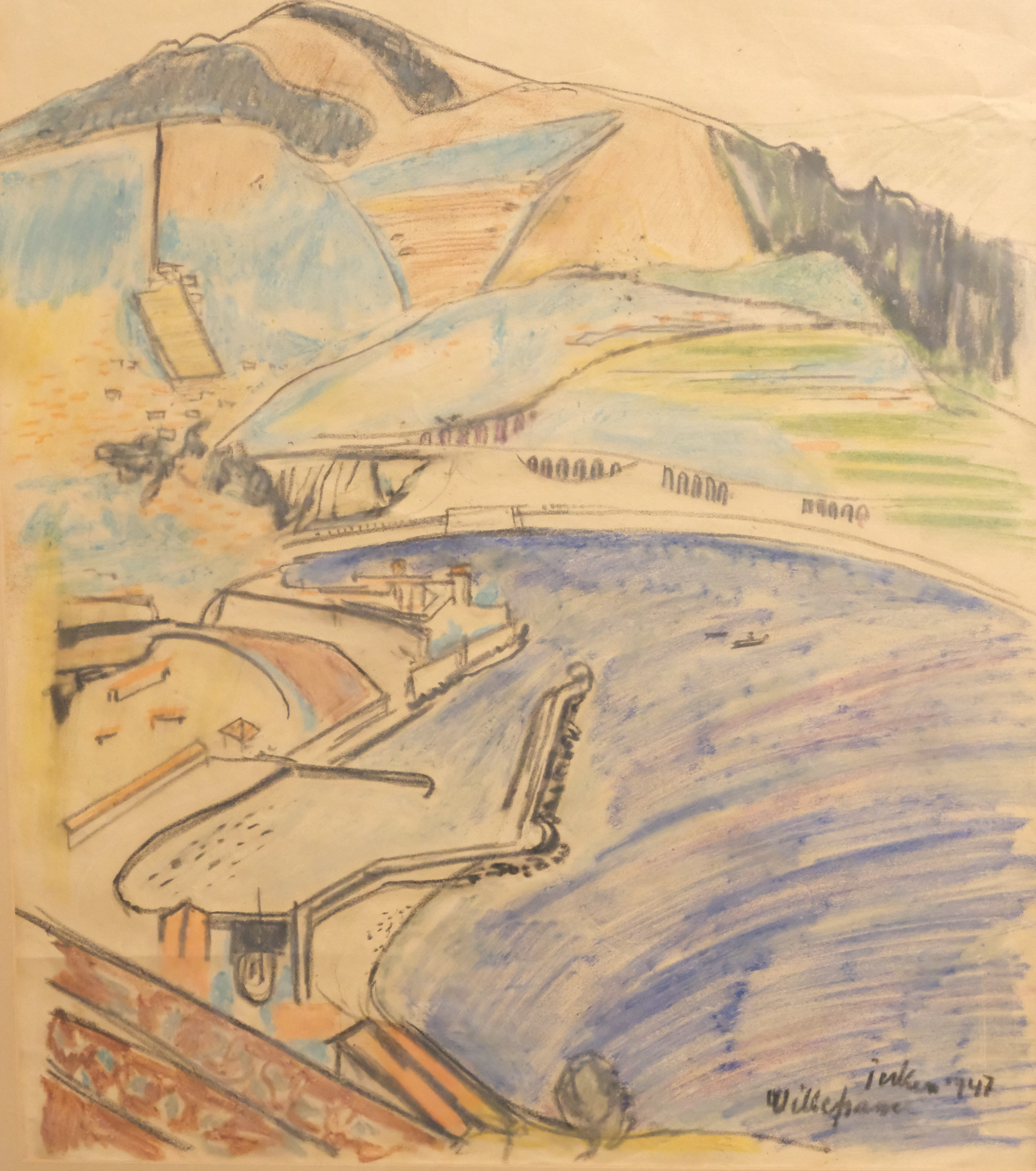 ERIK JERKEN. "VILLEFRANCHE", PASTELL.