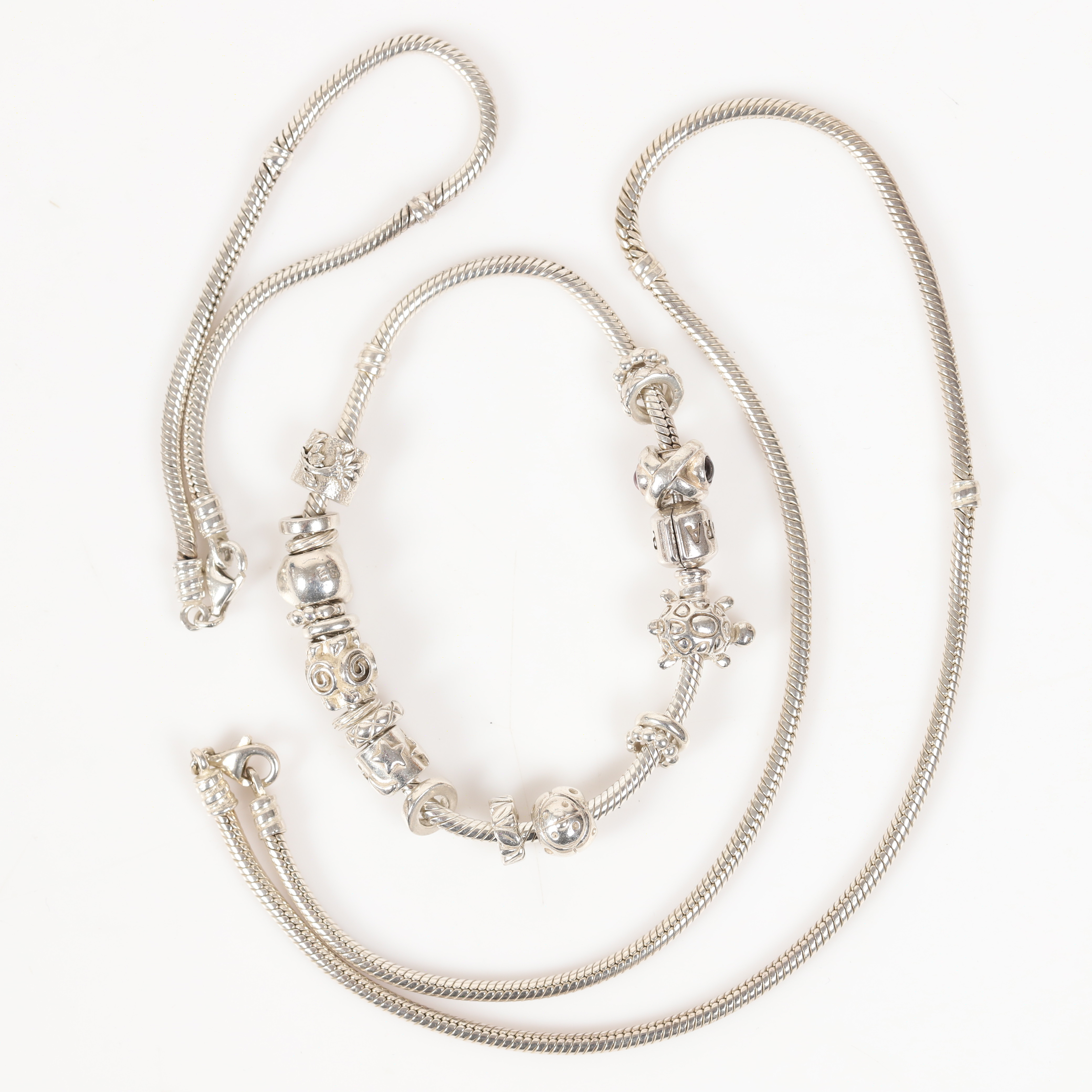 PANDORA. Collier och armband, 3 delar, sterlingsilver.