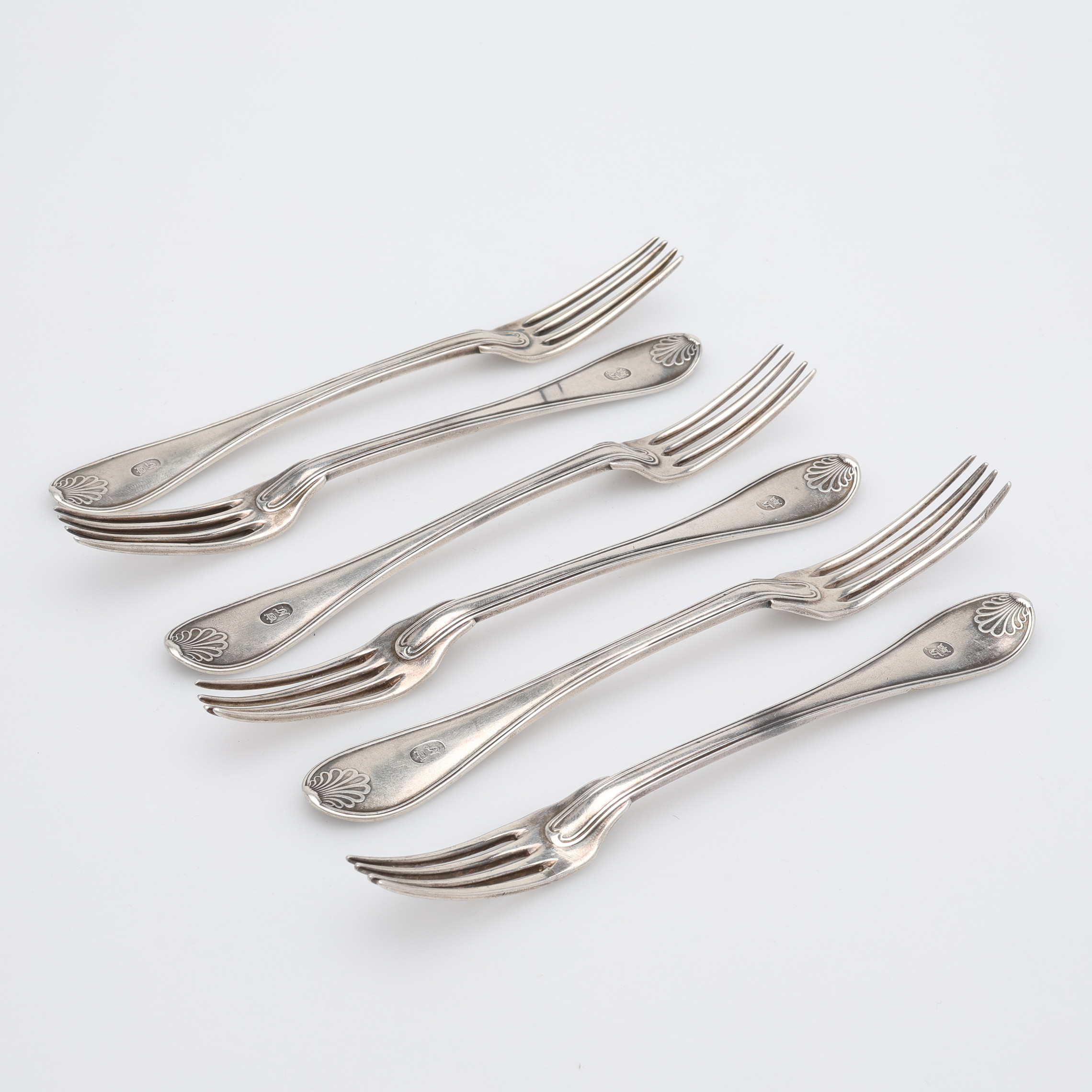 PEHR ZETHELIUS, 6 ST SKEDAR AV SILVER, SNÄCKMODELL, STOCKHOLM 1809, 242 g.