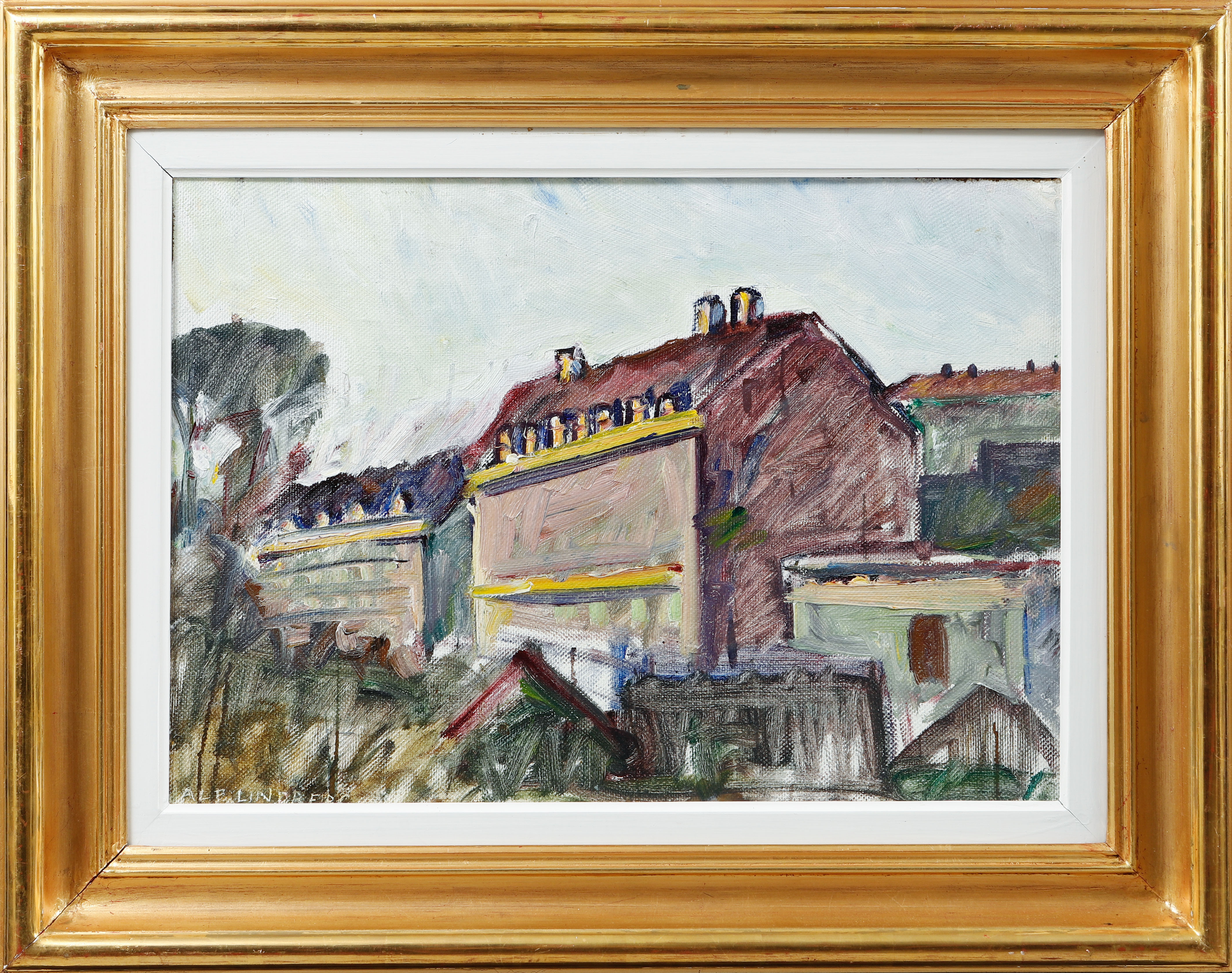ALF LINDBERG. ”Sommarkväll i Göteborg”. Olja på duk, signerad.