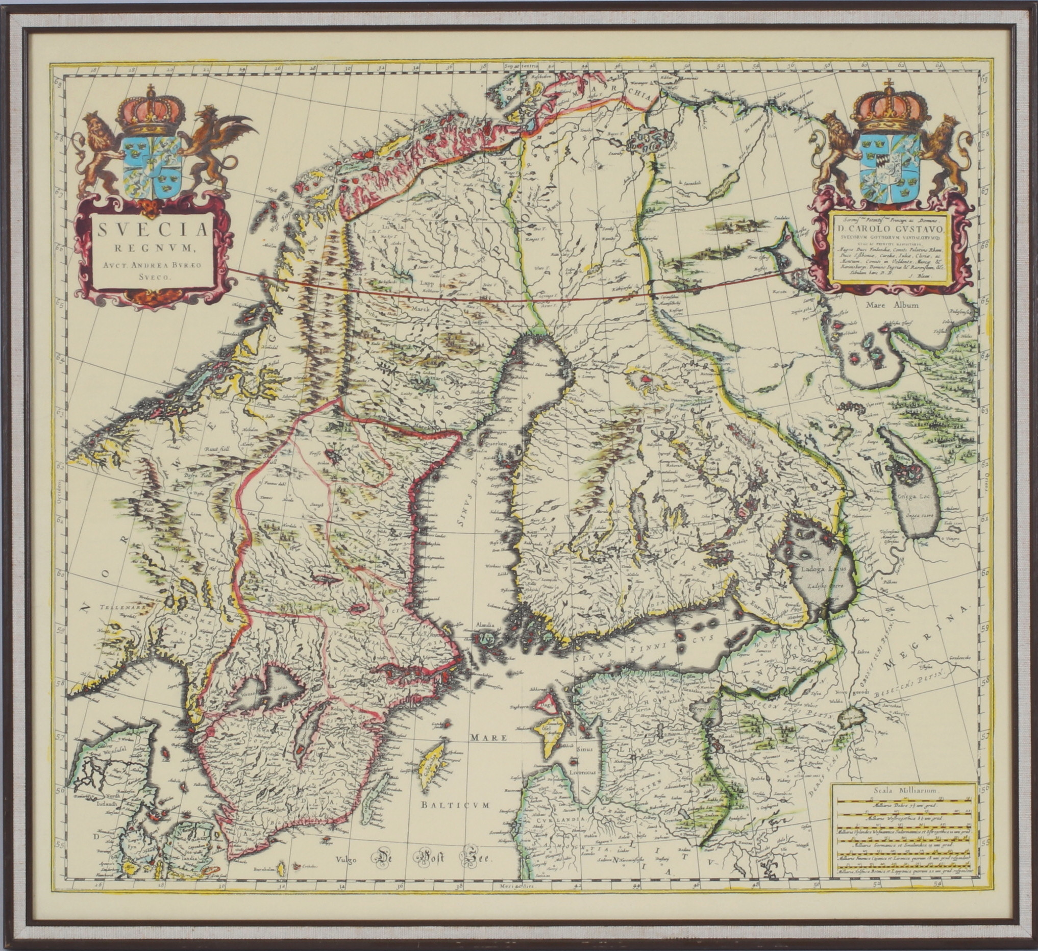 KARTA. Skandinavien "Svecia Regnvm, Avct. Andrea Bvraeo Sveco", litografi, 1900-tal.