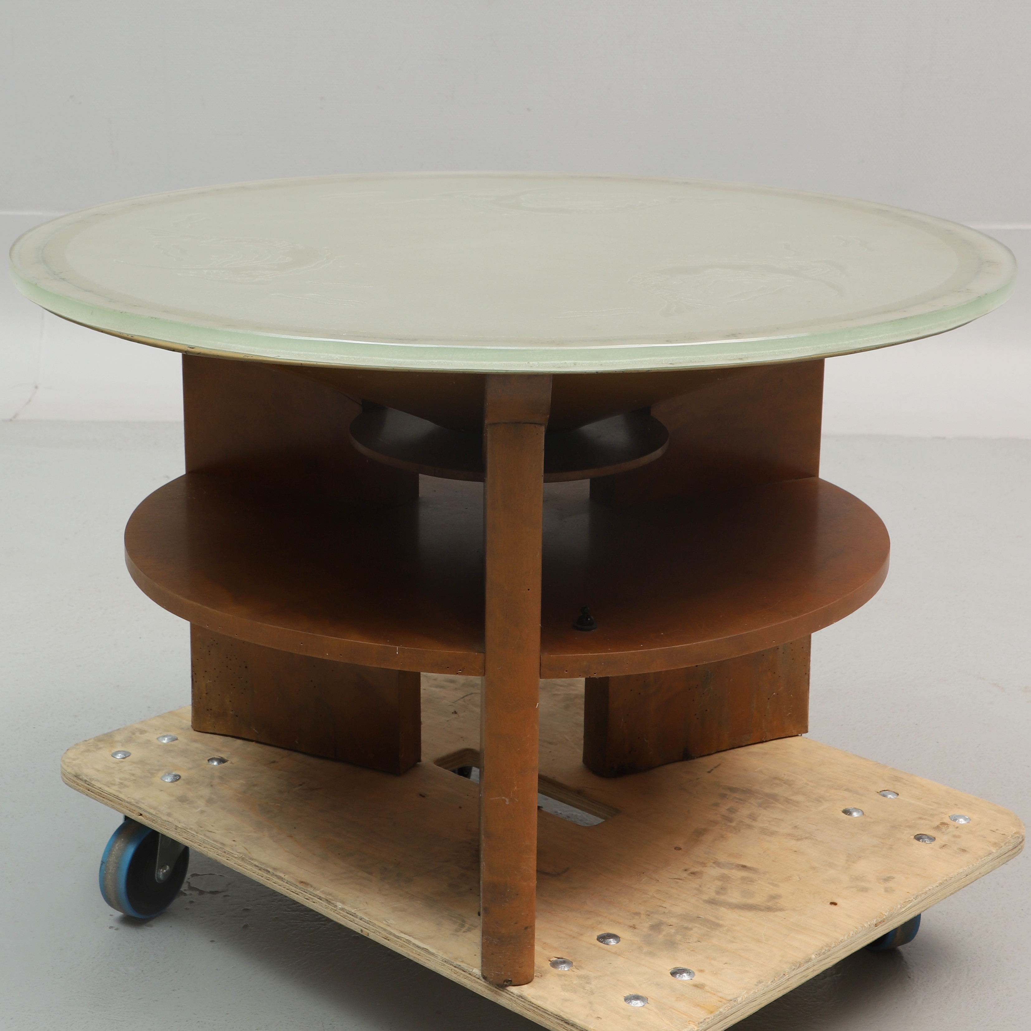 SOFFBORD, med dekorskuren råglasskiva & belysning, 1930/1940-tal.