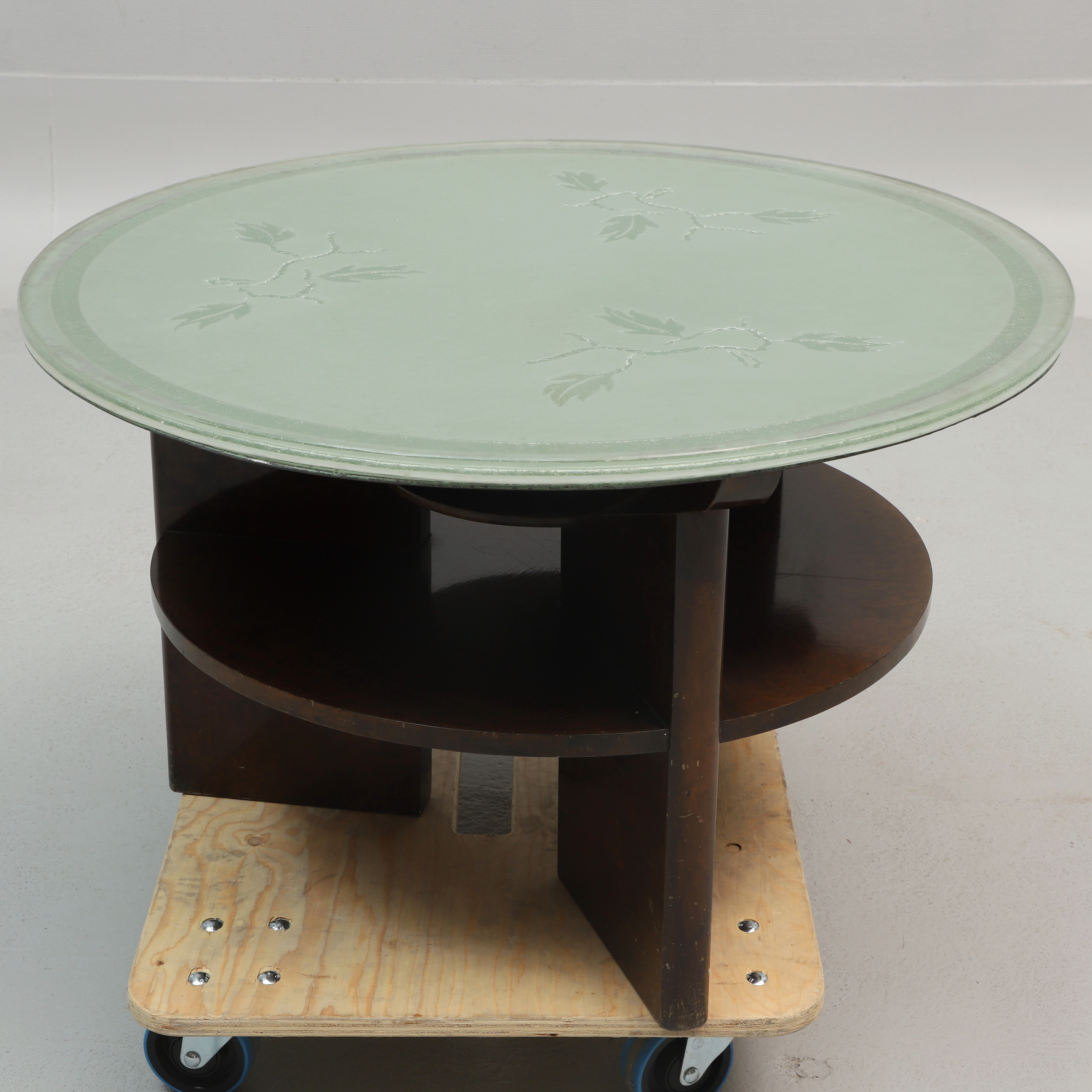 SOFFBORD, med dekorskuren råglasskiva & belysning, 1930/1940-tal.
