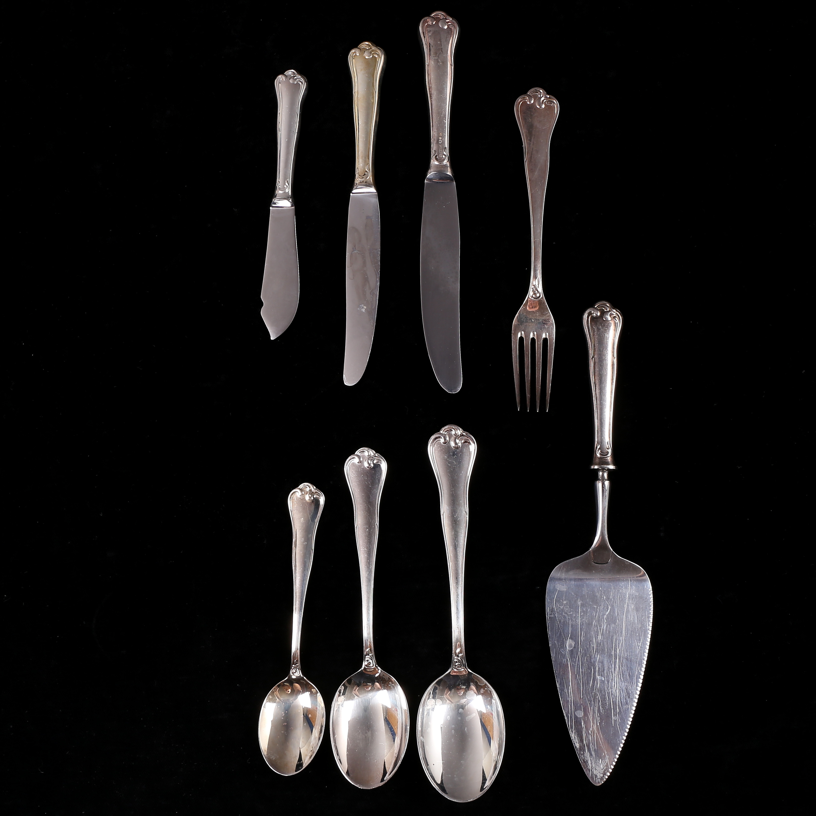 BESTICKUPPSÄTTNING, 77 delar, silver, "Symfoni", MEMA, total vikt med rostfria blad 3233 gram.