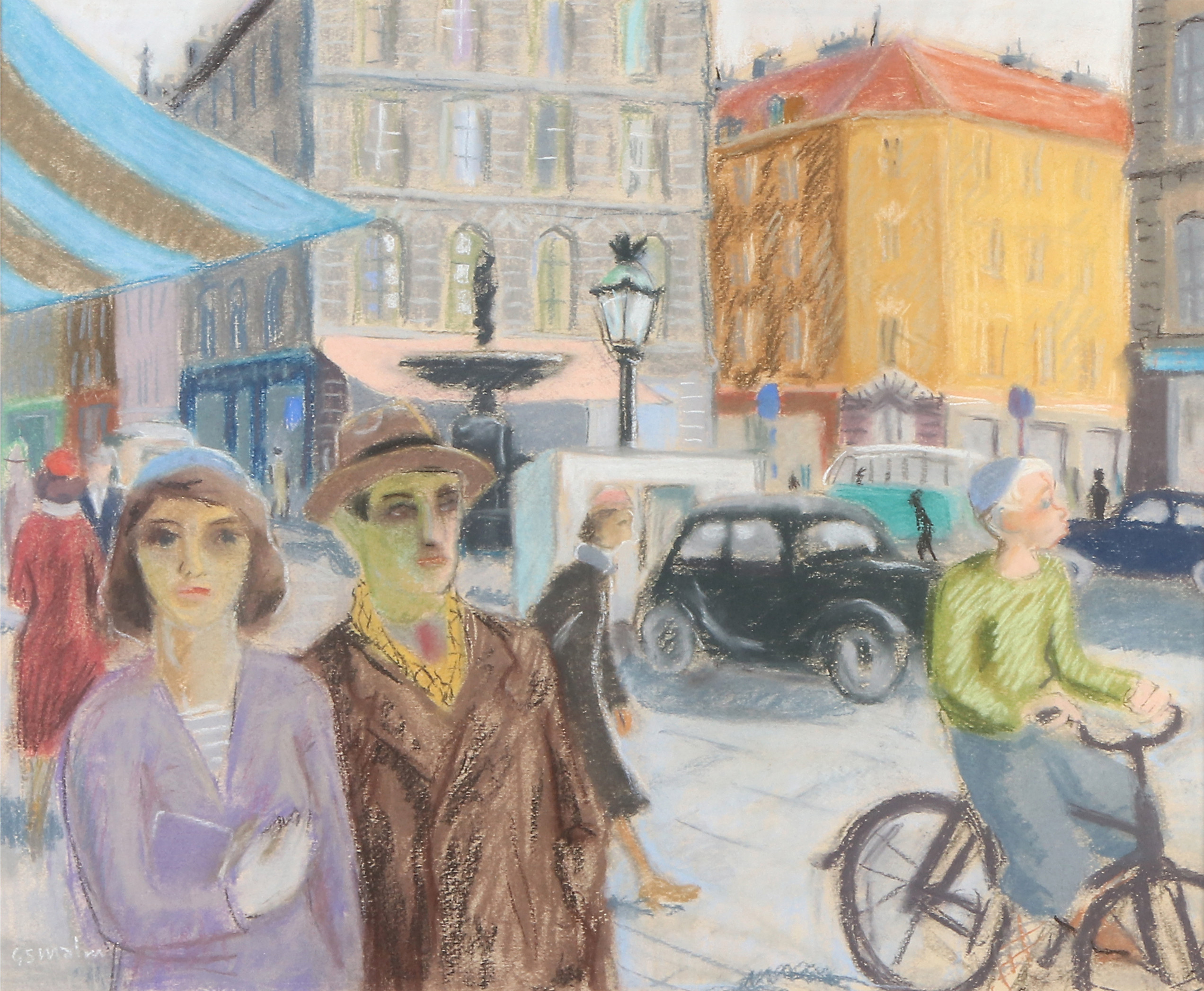 GUNNAR S MALM. Pastell. Stadsmotiv. Signerad.