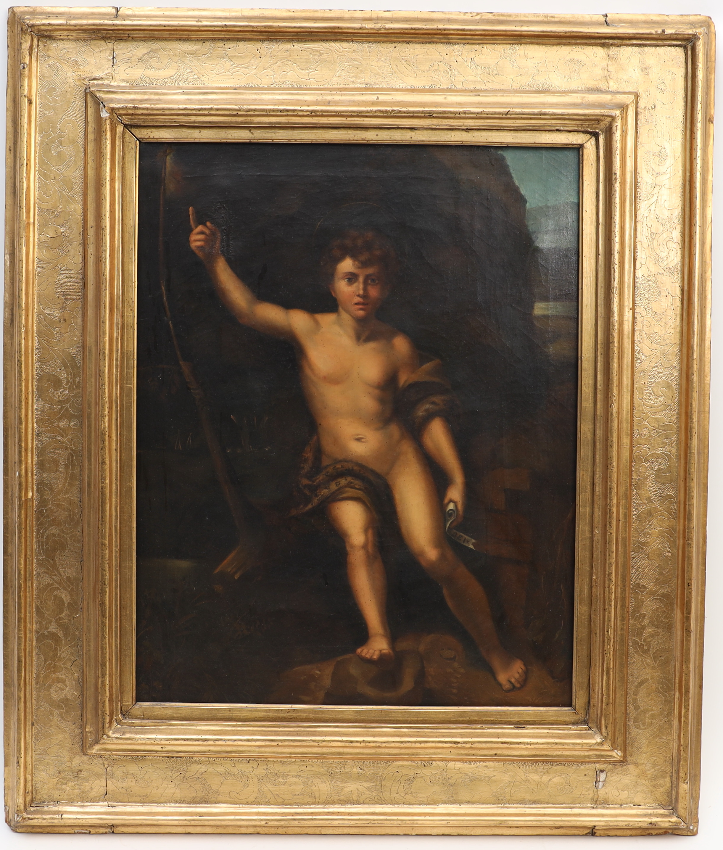 OKÄND KONSTNÄR. Johannes Döparen i öknen, oljemålning på duk, 1800-tal.