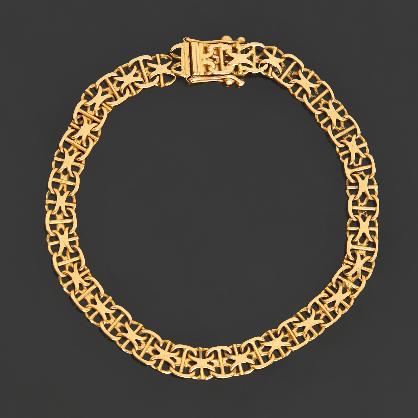 ARMBAND, 18k guld, X-länk med stav, Ahlms Guld Och Silververkstad, 1962, Stockholm.