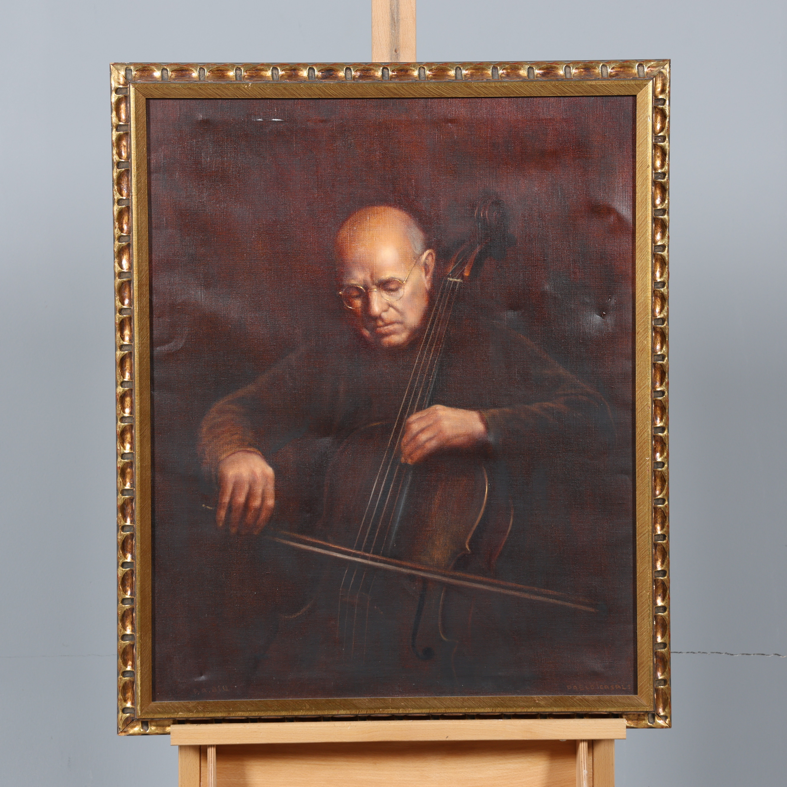 PETER A BILL. OLJA PÅ DUK, porträtt, "Pablo Casals", signerad P. A. Bill.