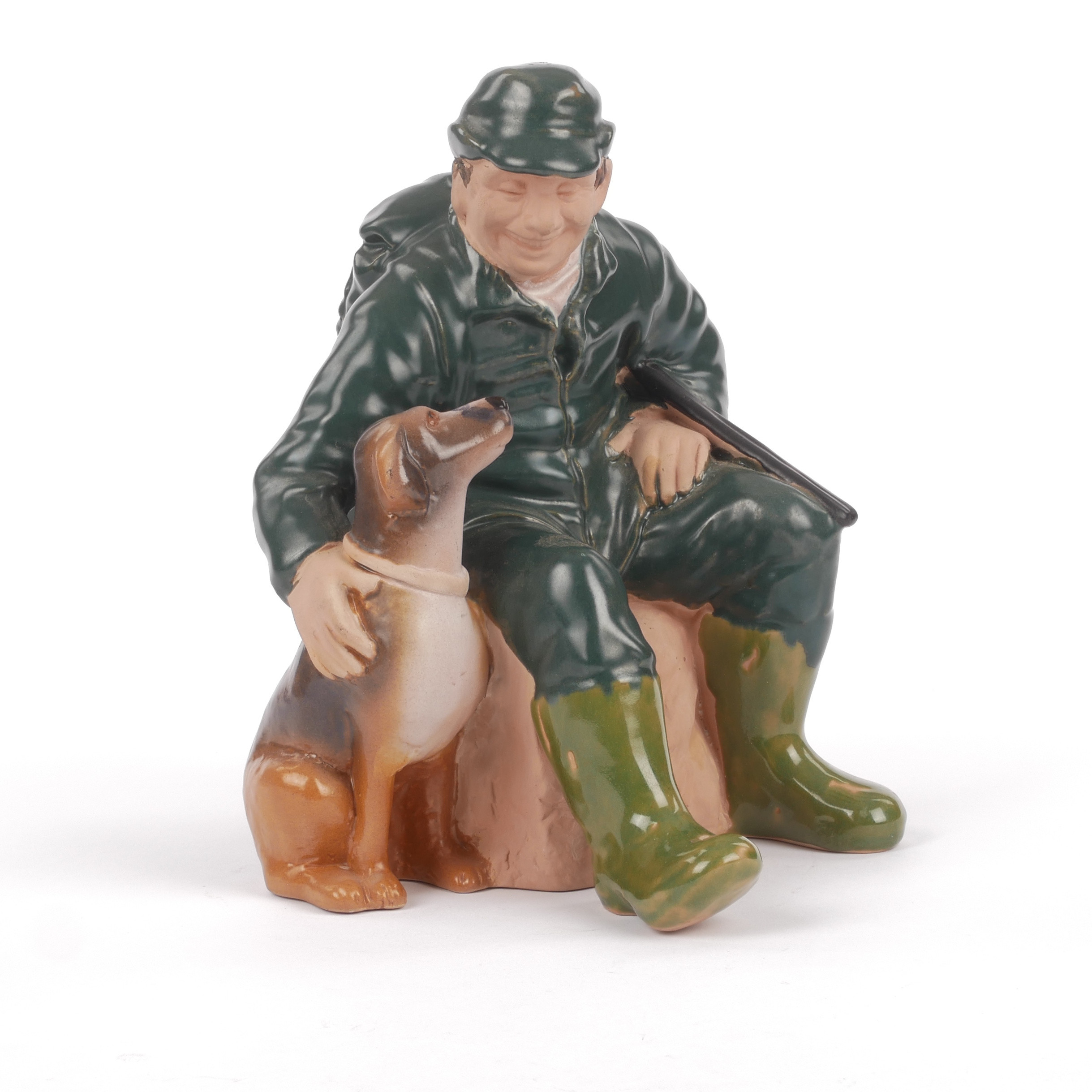 FIGURIN, jägare med hund, målad keramik, Ewa Jarenskog, Jie.