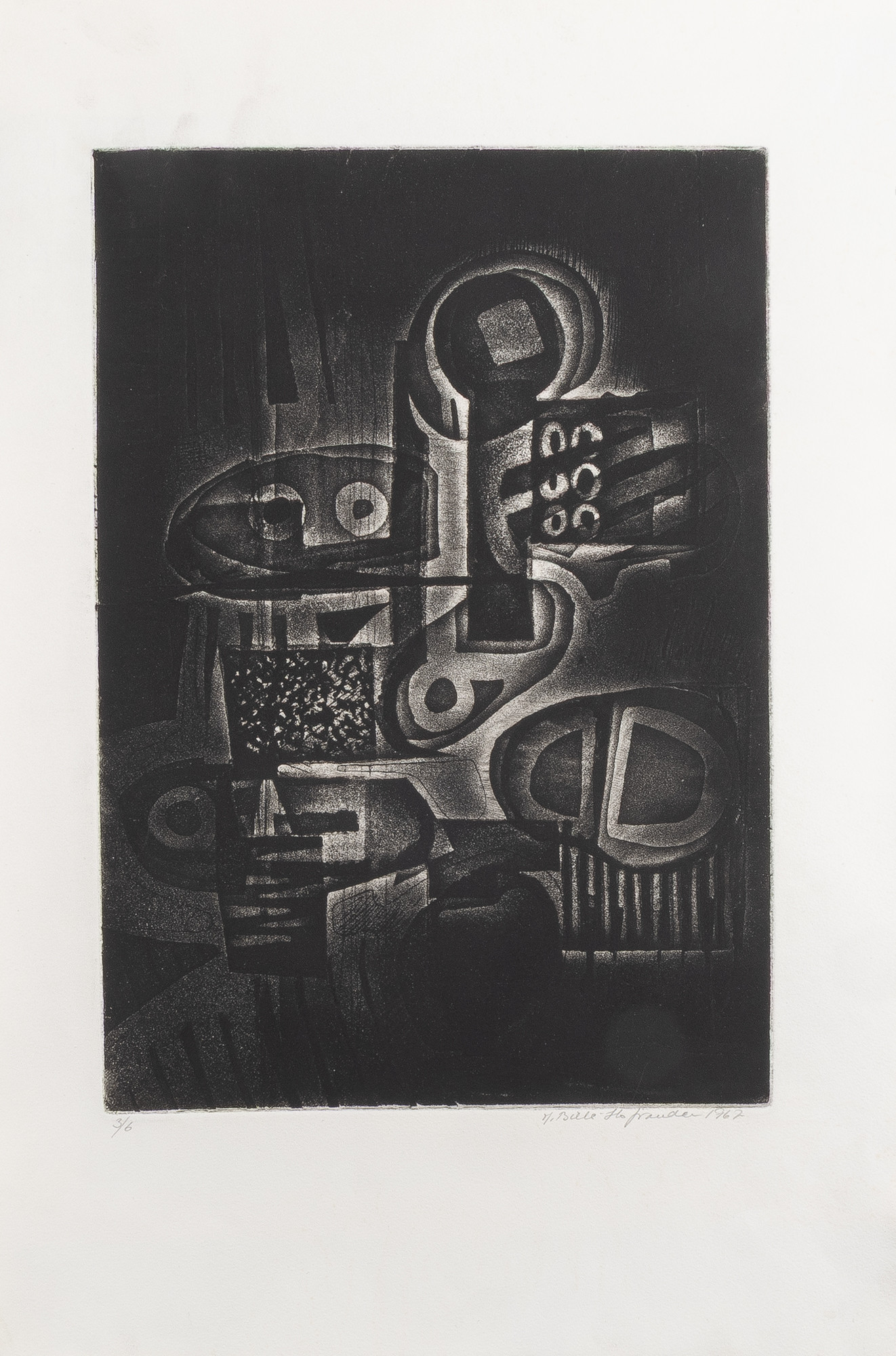 MARGARETA BILLE-HOFVANDER. Abstrakt komposition, djuptryck, signerad 1967.