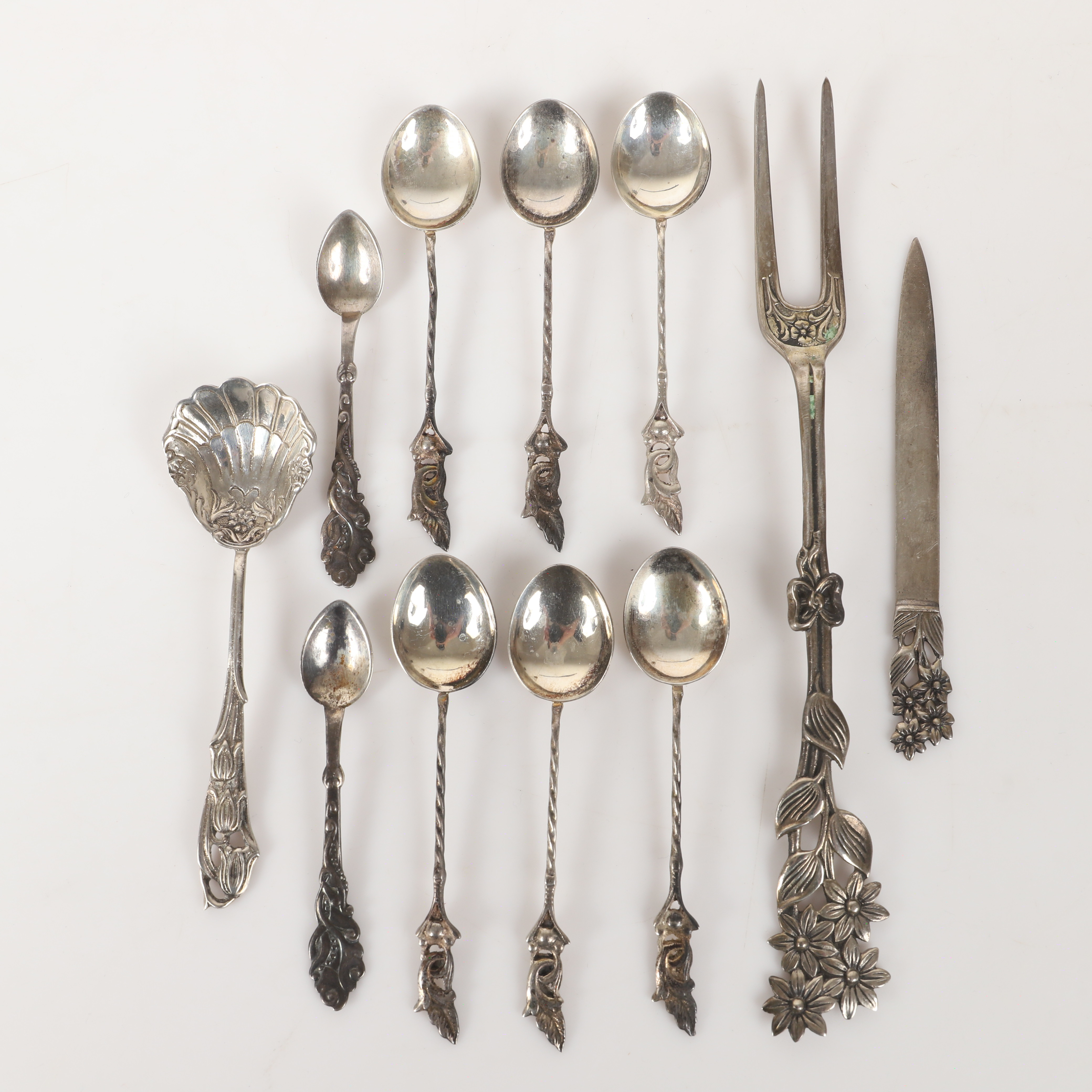 PLOCKGAFFEL M. M. 11 stycken, silver, bl. a. C F Heise, Danmark.