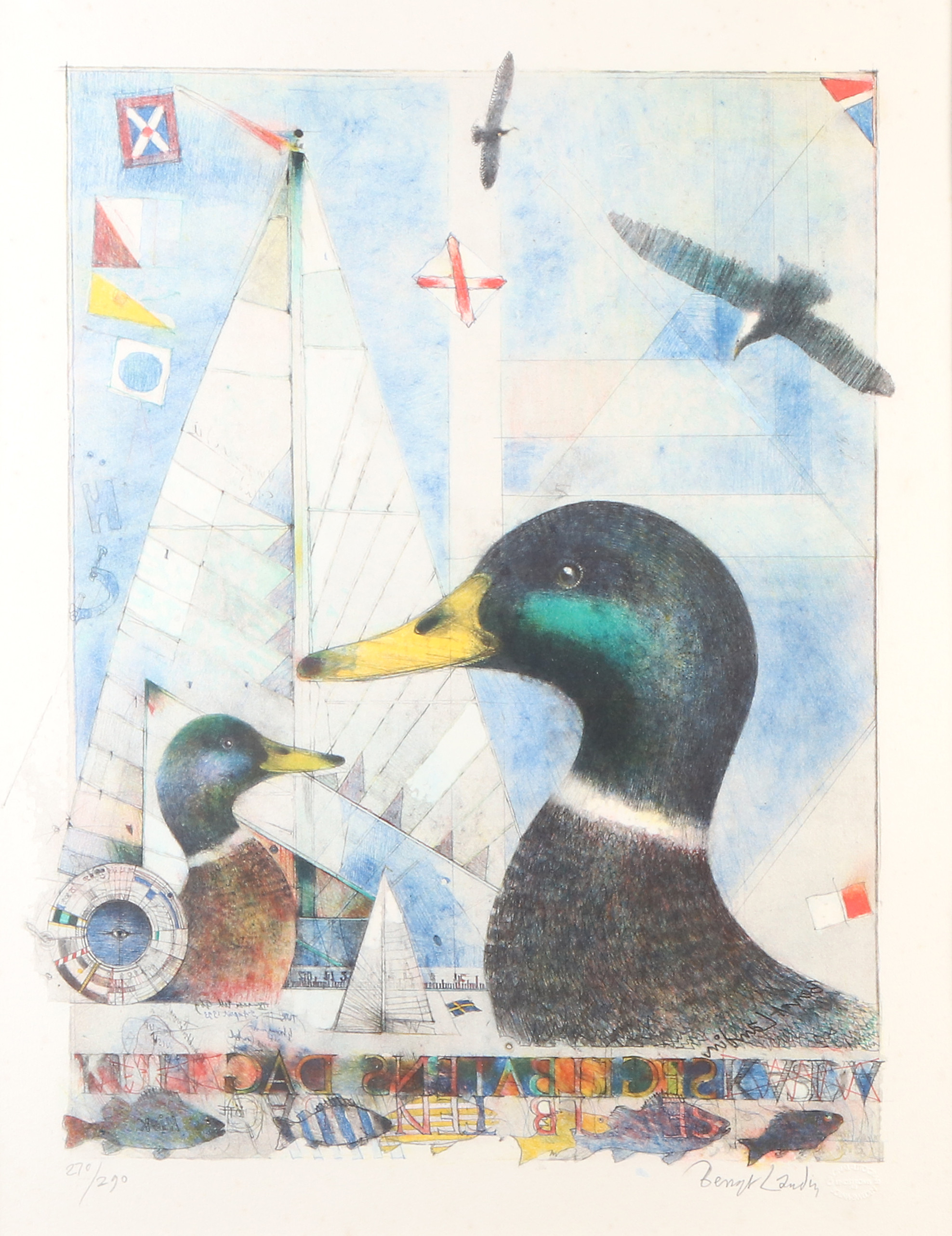 BENGT LANDIN. Litografi, 270/290. "Segelbåtens dag". Signerad.