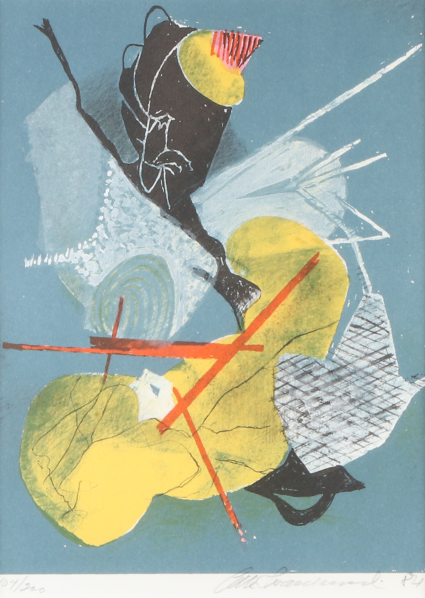 OLLE SVANLUND. Litografi, 104/200. Komposition. Signerad.