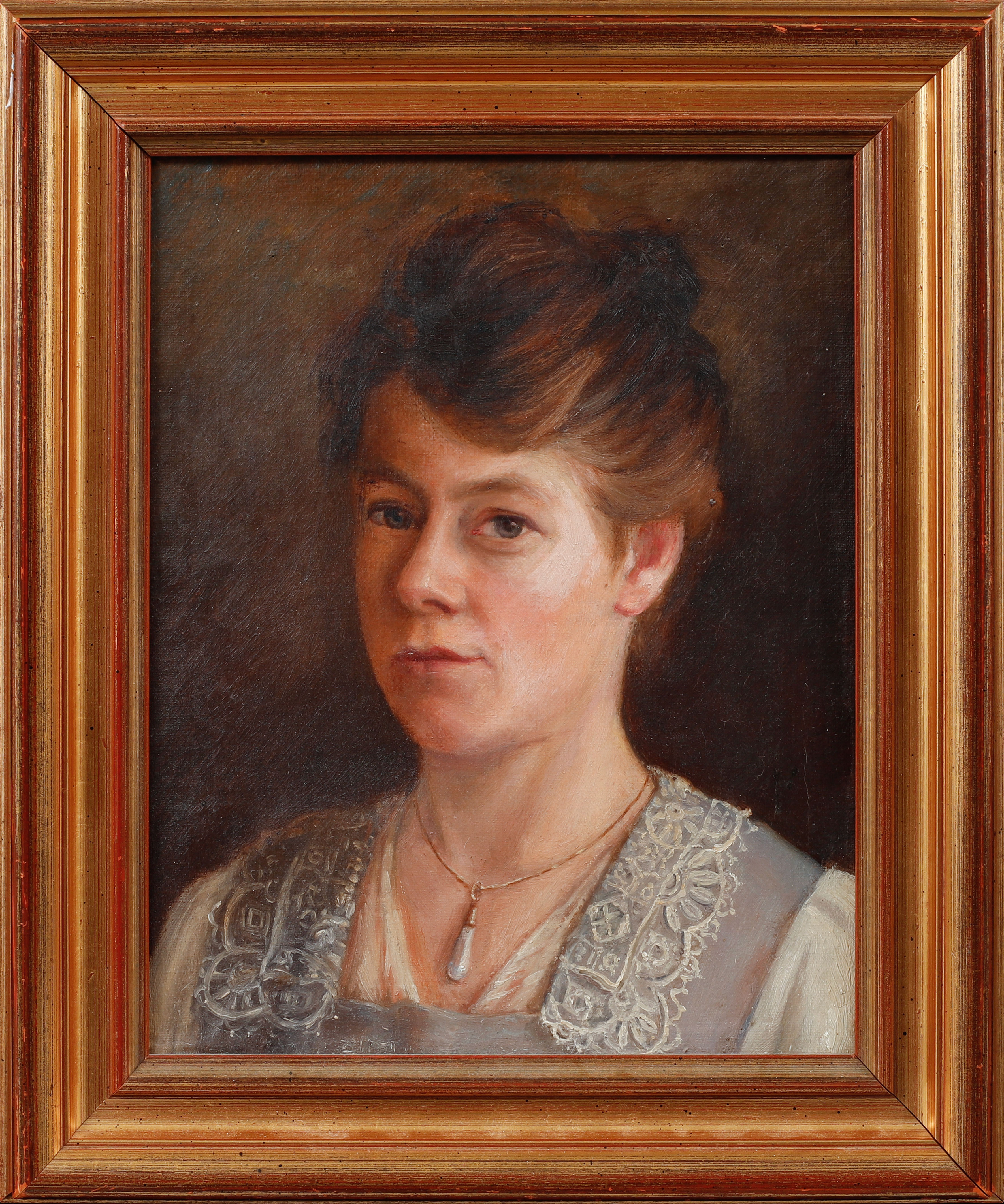 OKÄND KONSTNÄR. Damporträtt, olja på duk, 1900-talets början.