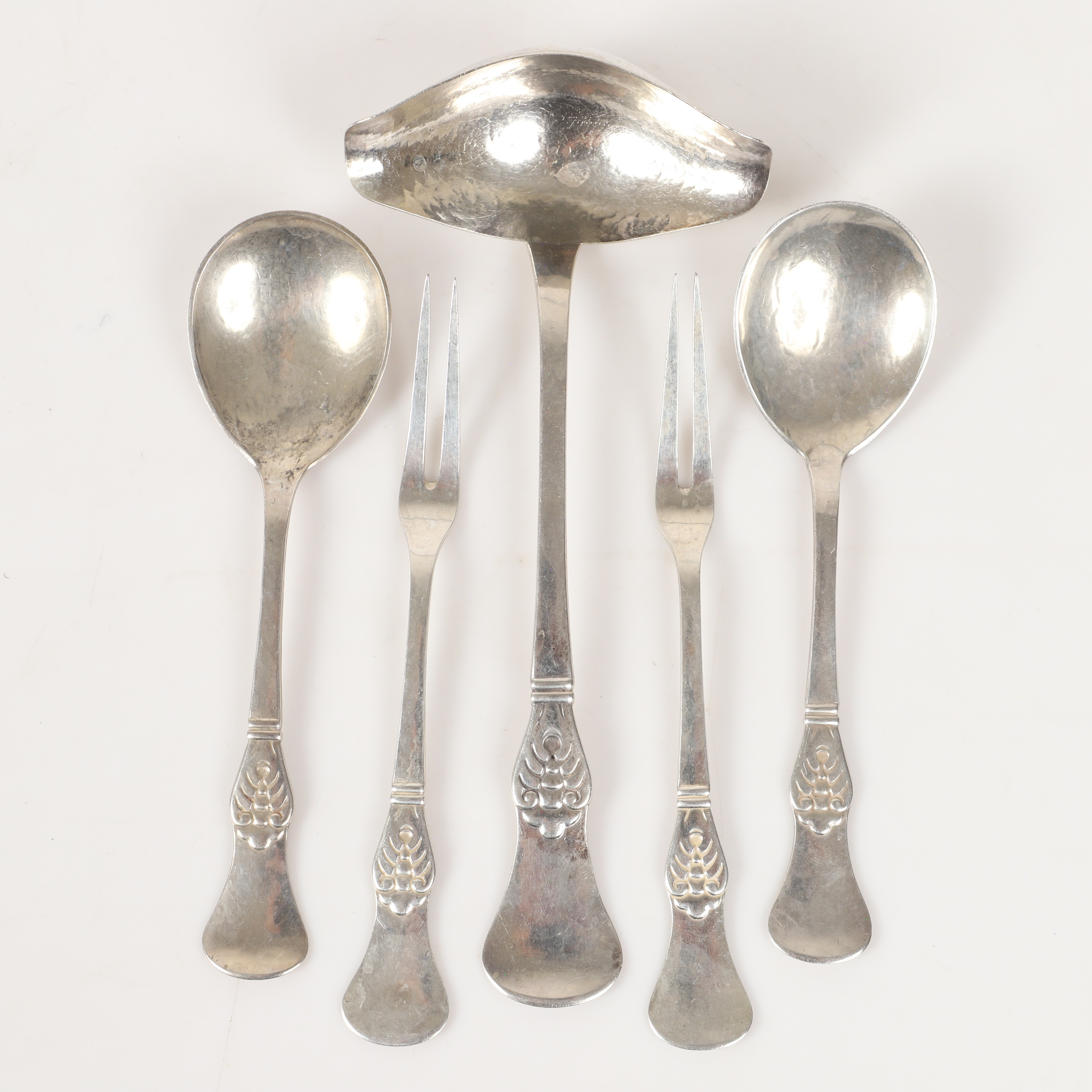 SERVERINGSBESTICK, 5 stycken, silver, C F Heise, Danmark, 1922-23.
