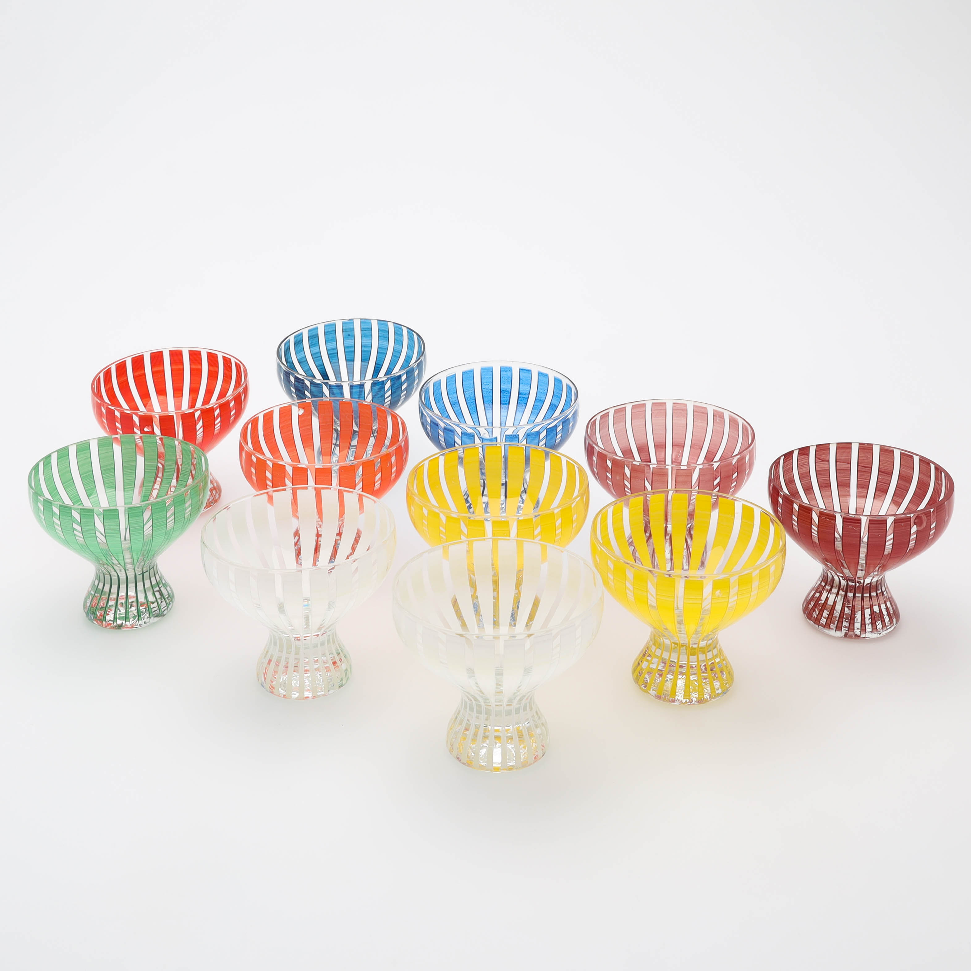 BENGT ORUP. Glas/skålar, 11 st, "Strikt", Johansfors.
