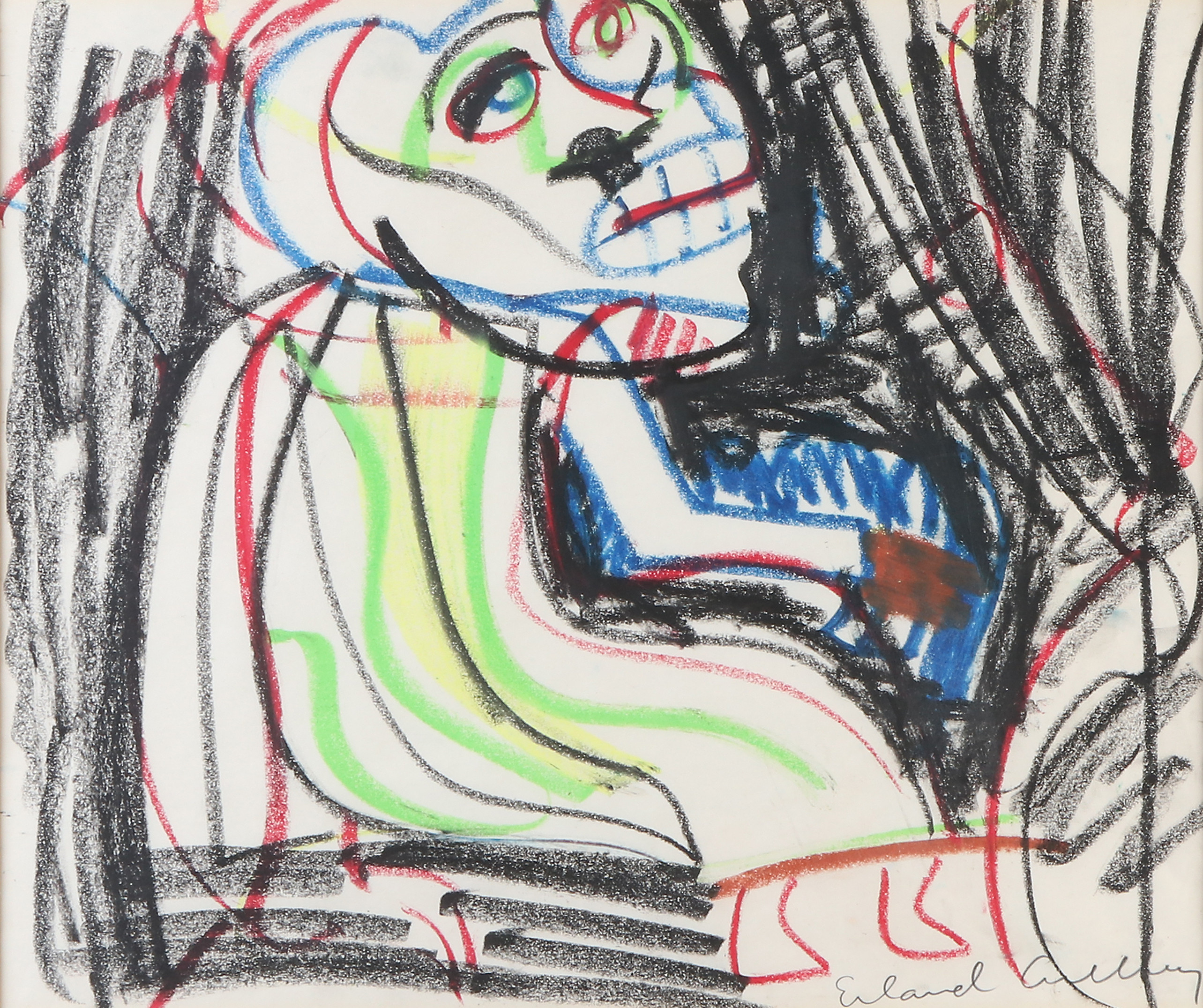 ERLAND CULLBERG. Krita. Komposition med figur. Signerad.