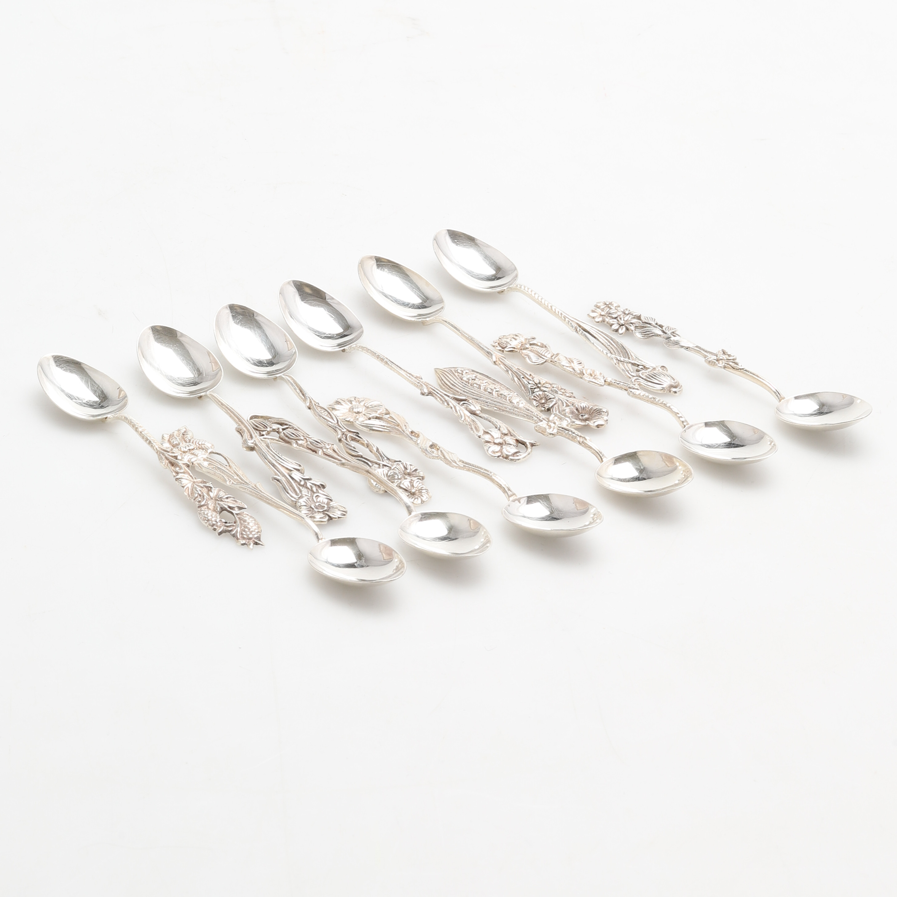 MOCKASKEDAR, 12 st, silver, "Svenska Floran", Gewe, Malmö, 1960-70-tal. Vikt ca 106 gram.