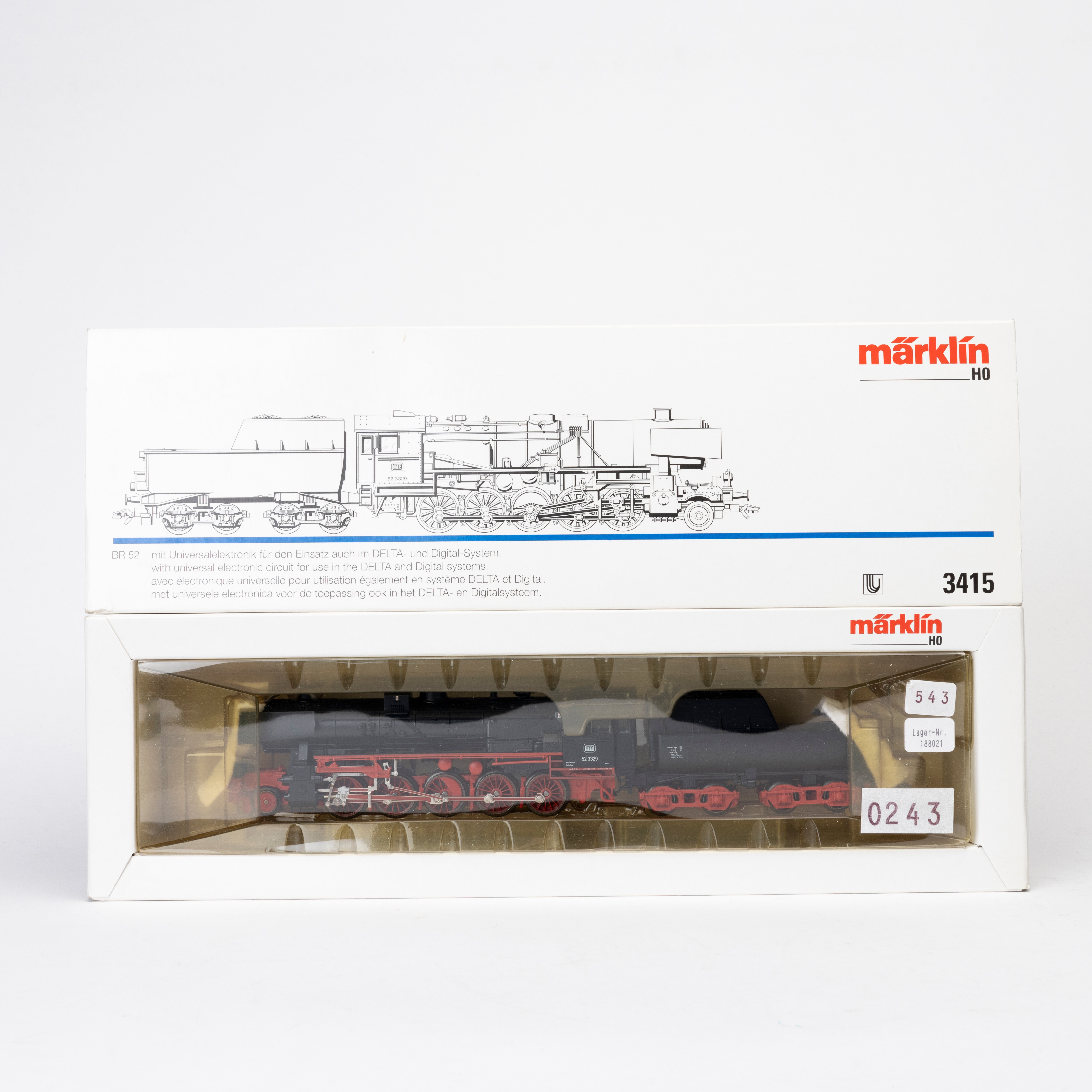 MÄRKLIN 3415 DB:s ånglok BR 52 med tender, DELTA digital, originalförpackning.
