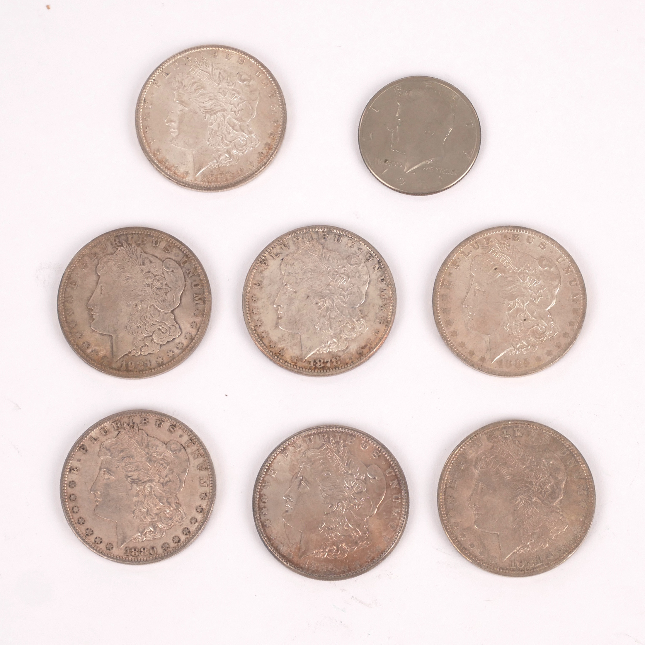 MYNT, 1 dollar USA, 7 st, silver, 1878-1921.