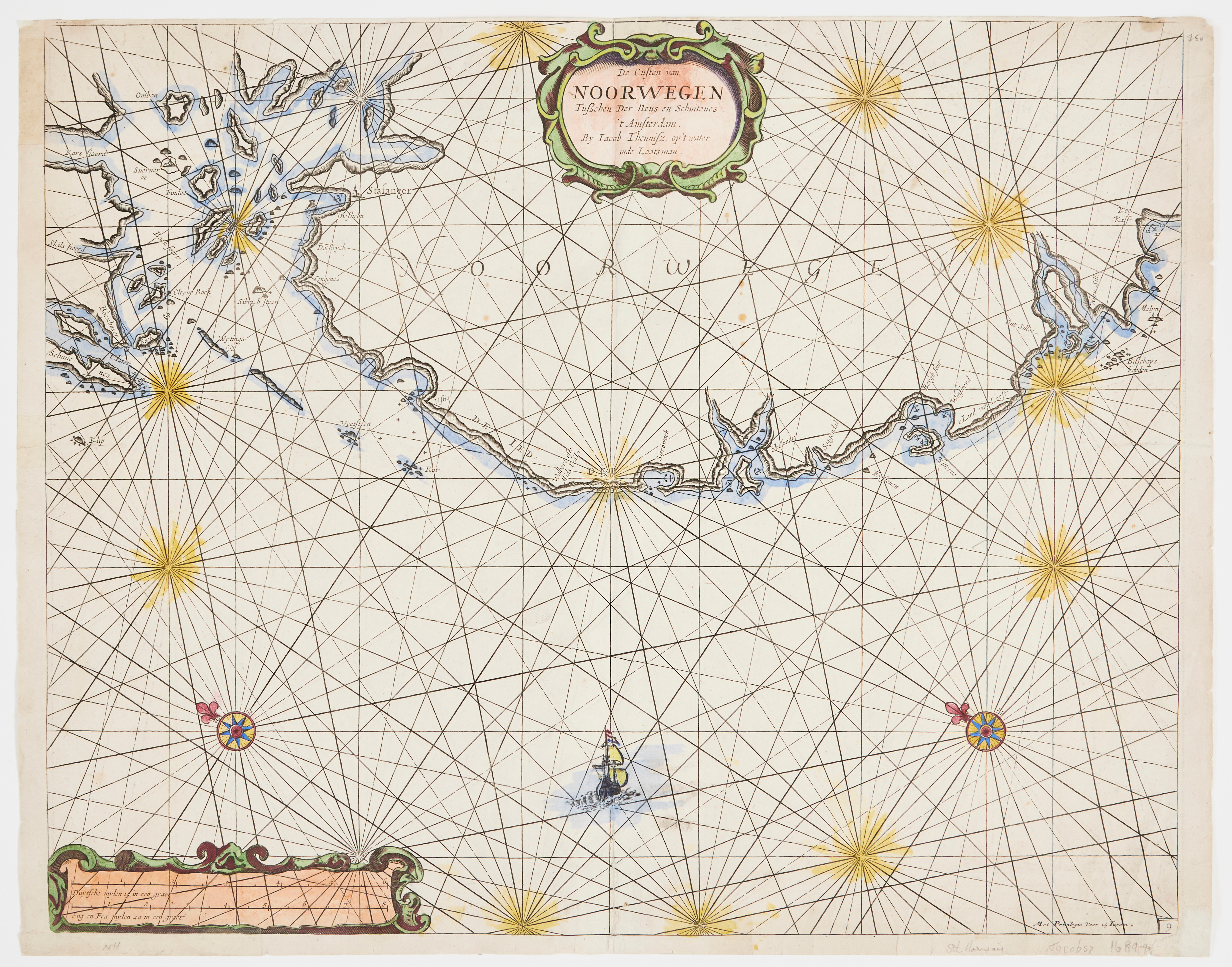 THEUNTIZ LOOTSMAN, SEACHART NORWAY, c. 1690.