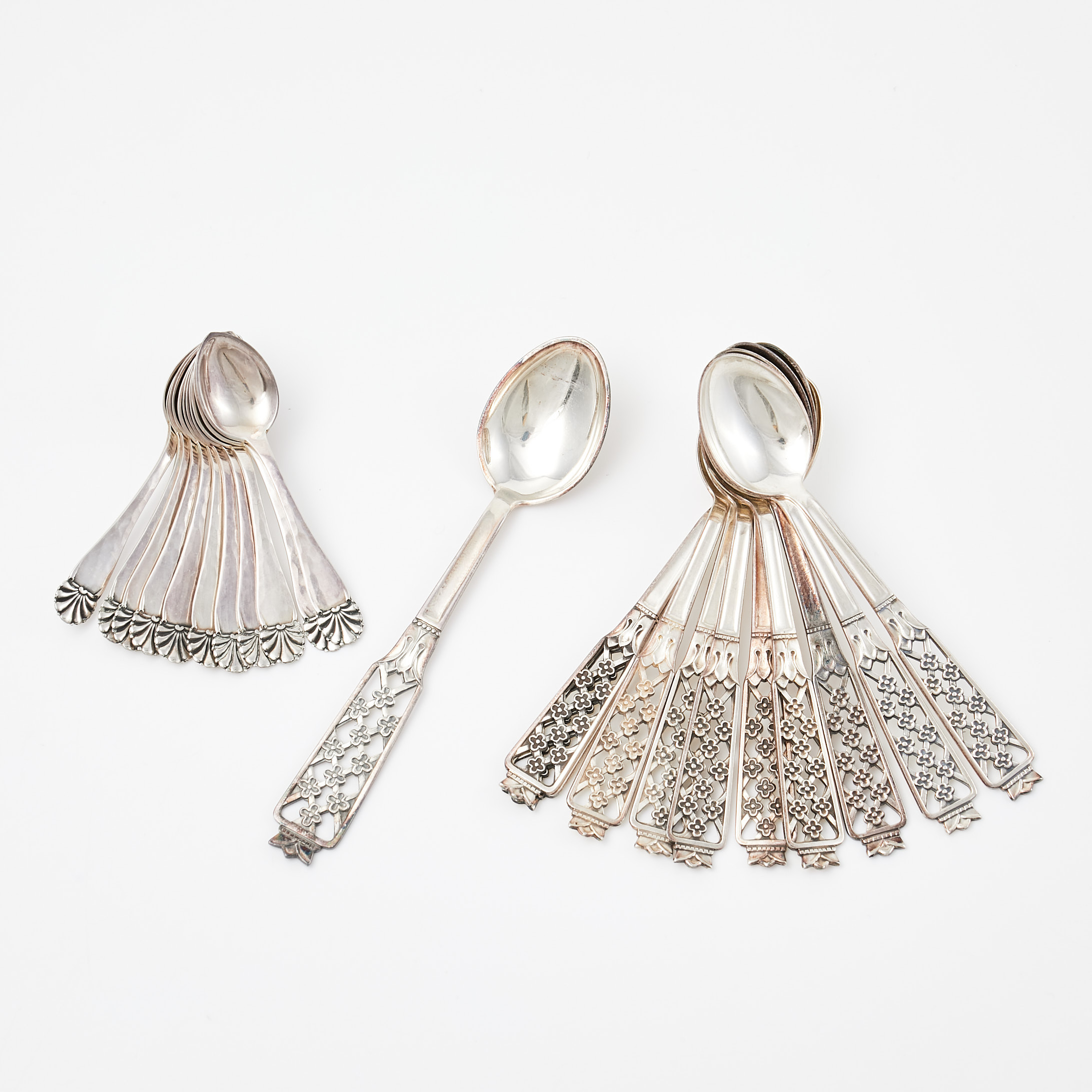 KAFFESKEDAR, SALTSKEDAR, 11+11 dlr, silver, kaffeskedarna "Princess", Ceson, Göteborg, 1970-tal saltskedarna med svensk importstämpel.