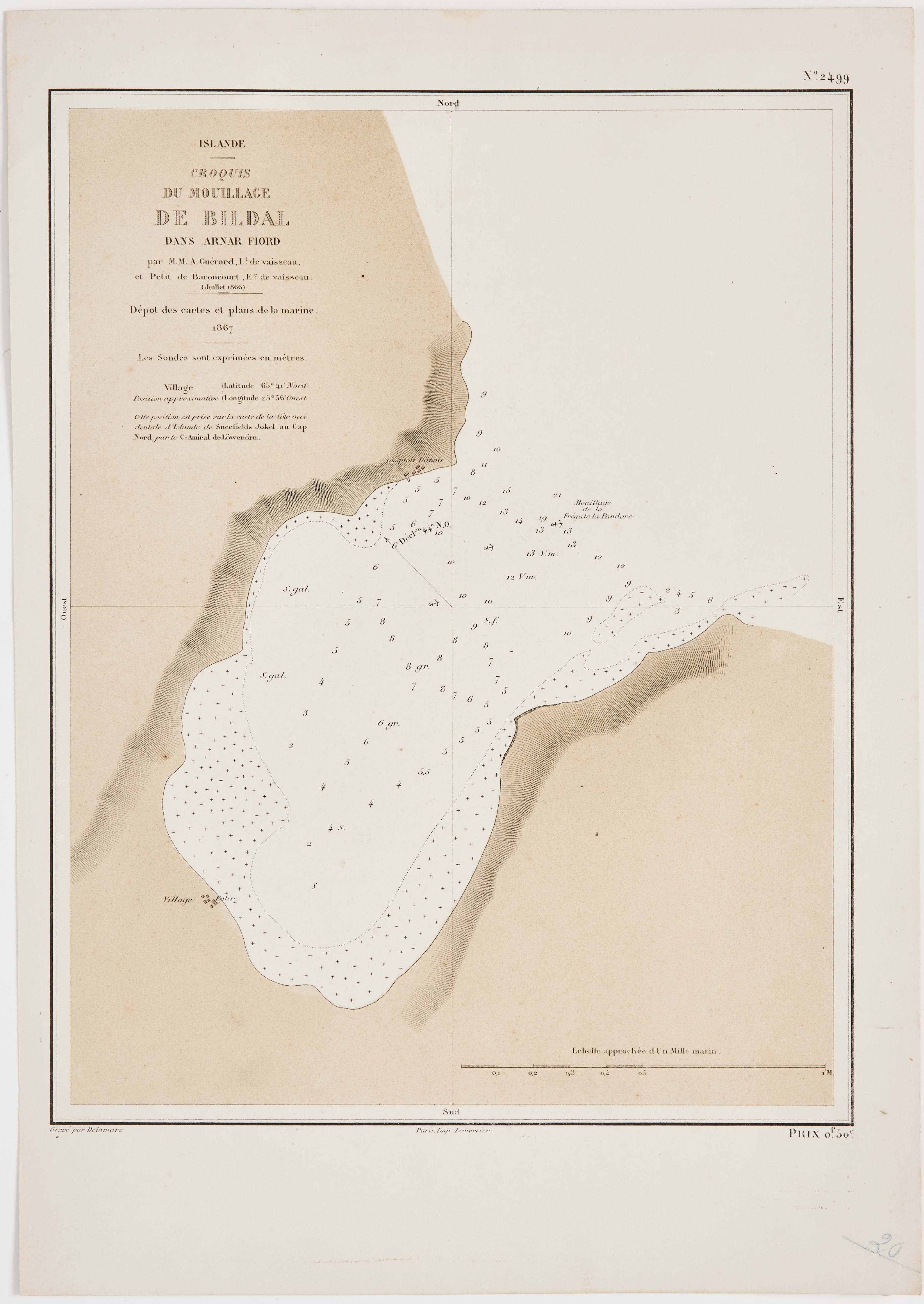 ICELAND - 6 SEA CHARTS FROM DEPOT DE LA MARINE, 1860s, a.o. Reykjavik.