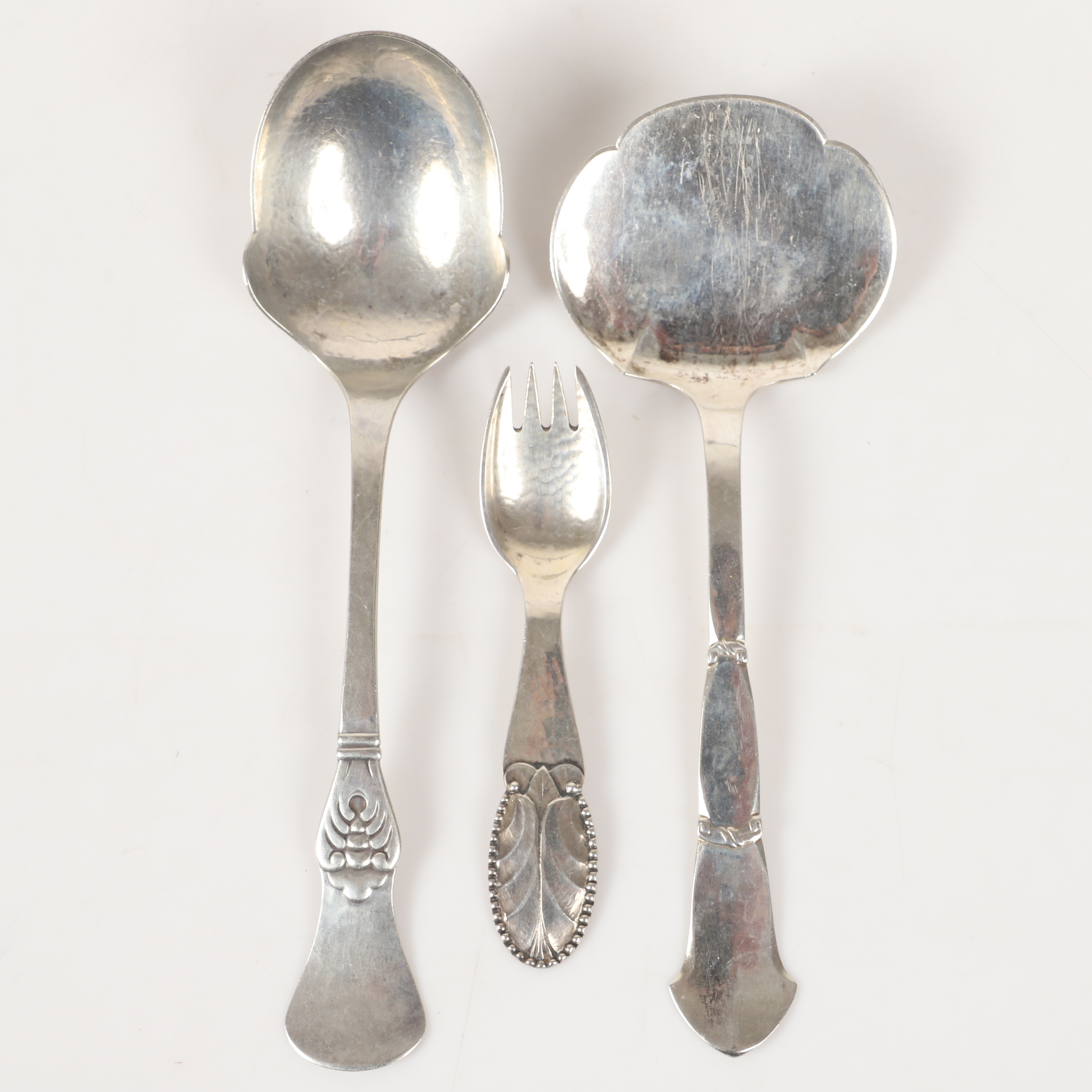 SERVERINGSBESTICK, 3 stycken, silver, bl. a. Cf Heise, Danmark, 1923-31.