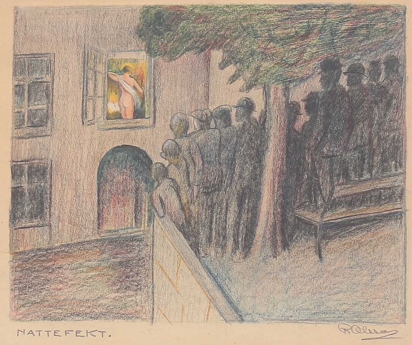 OIDENTIFIERAD KONSTNÄR. "Nattefekt", pastell, signerad.