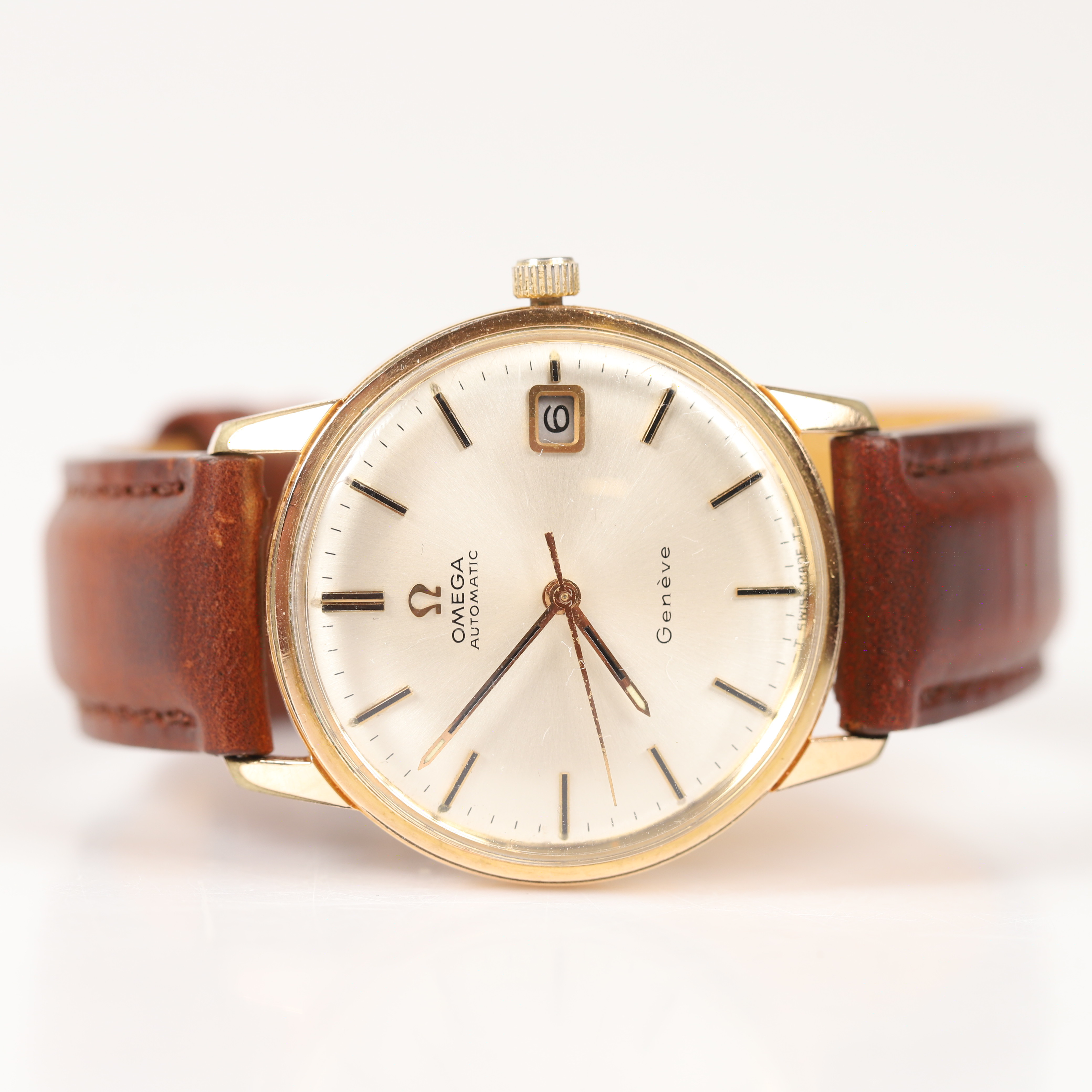 ARMBANDSUR, Omega Genève Automatic, guld på stål, 1968.