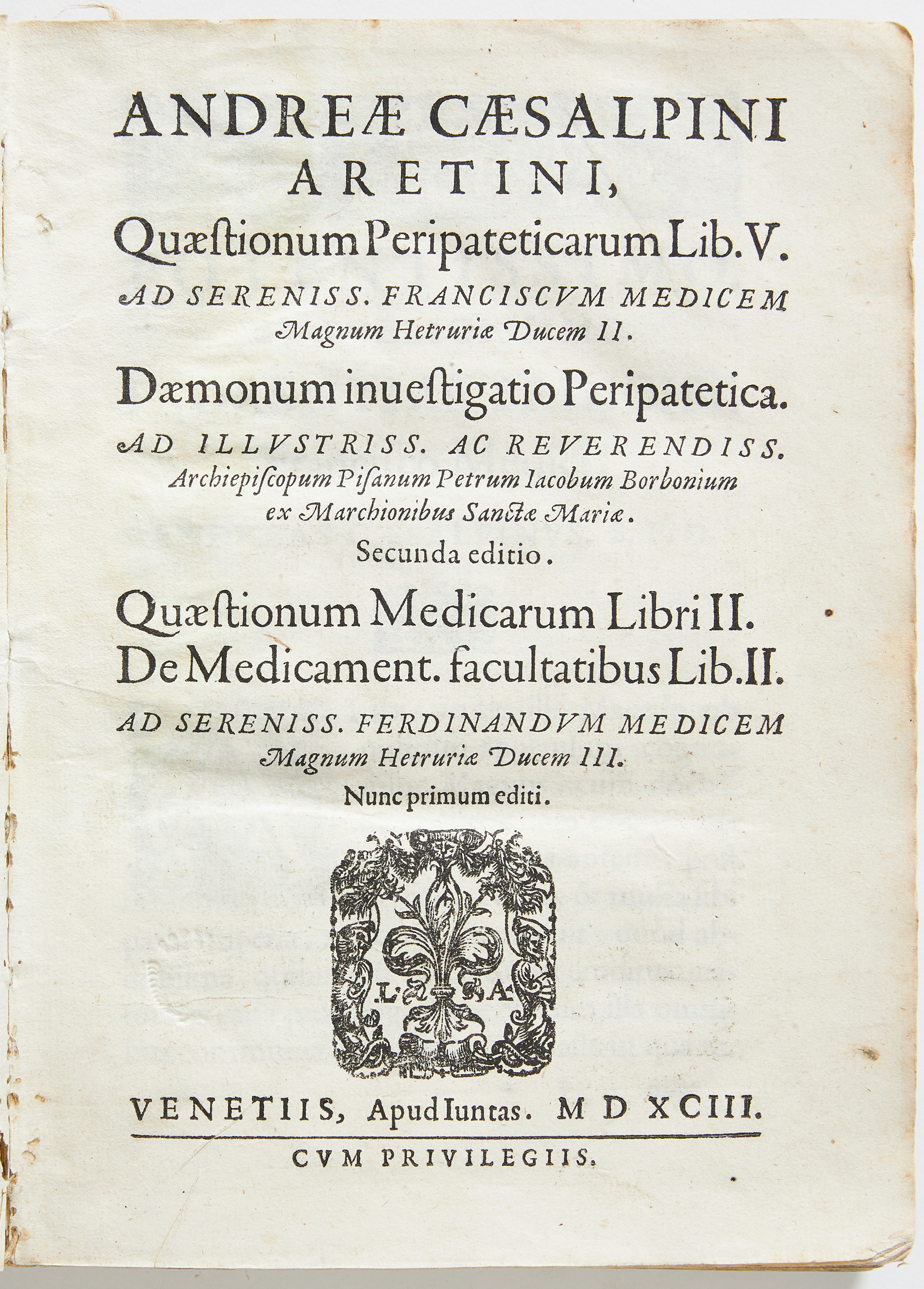 CESALPINO'S IMPORTANT WORK ON THE MOVEMENT OF BLOOD 1593.