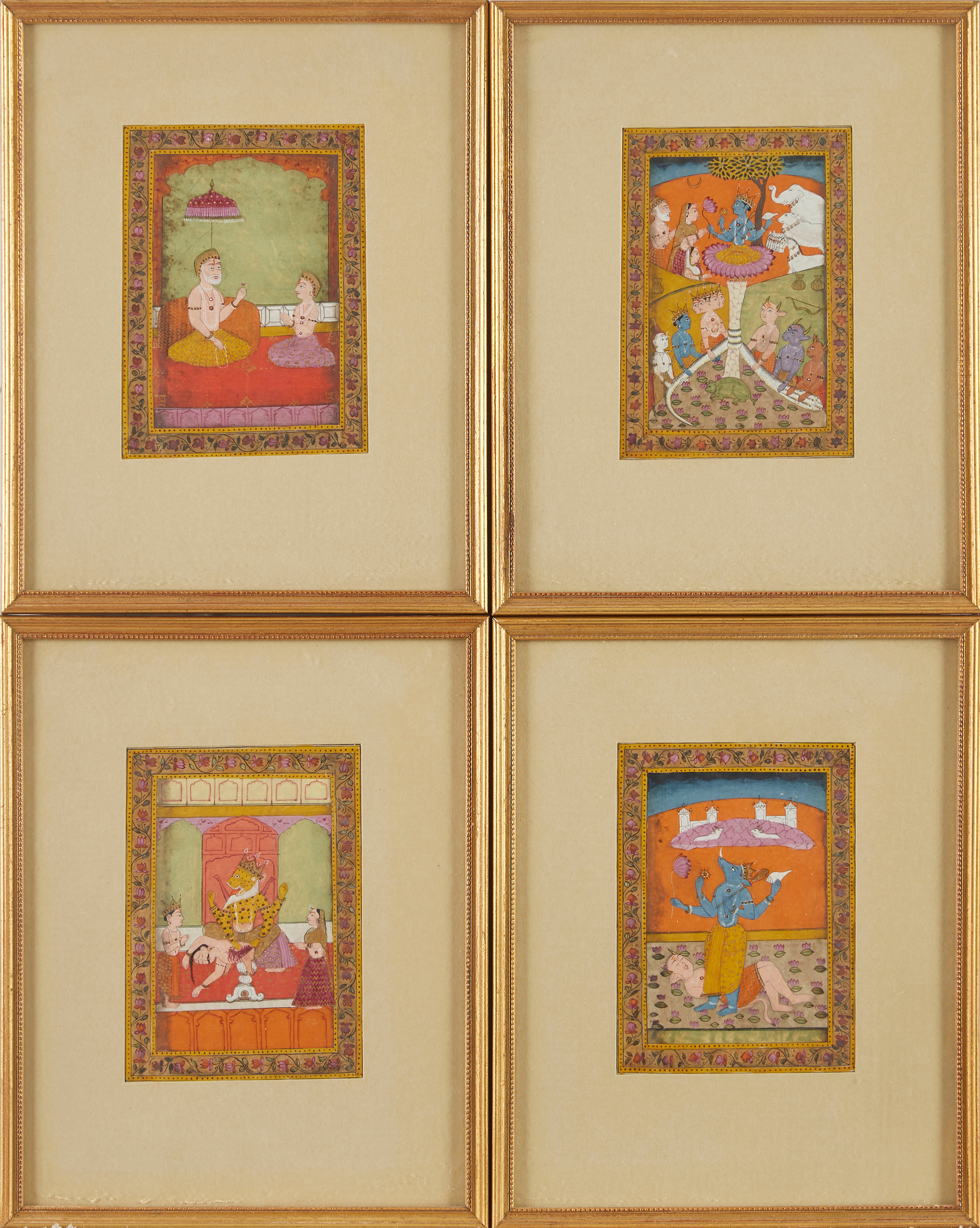 Fyra gouacher/akvareller, Indien 18/1900-tal. Ca 12x9 cm vardera.