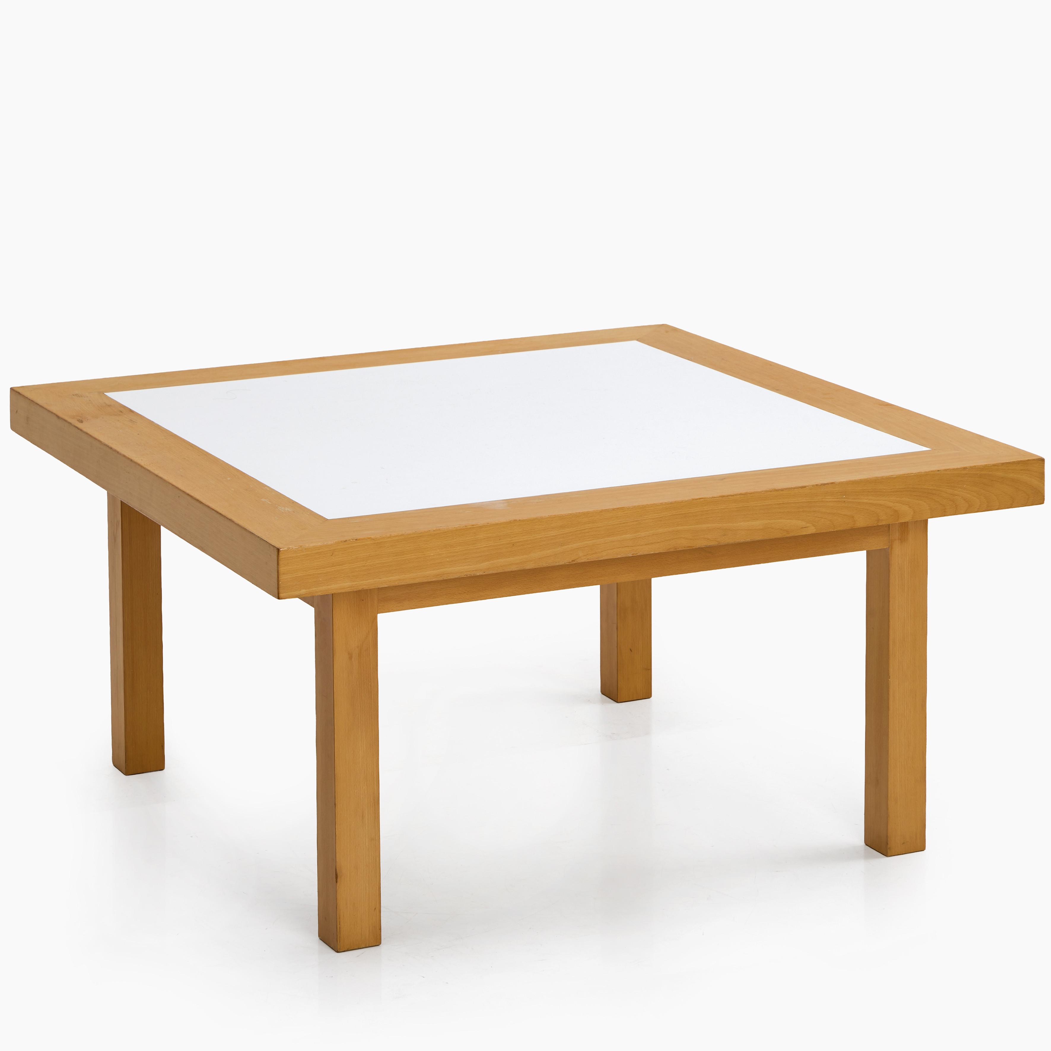 SOFFBORD, bokfanér, skiva med vitt laminat, 1970-tal.