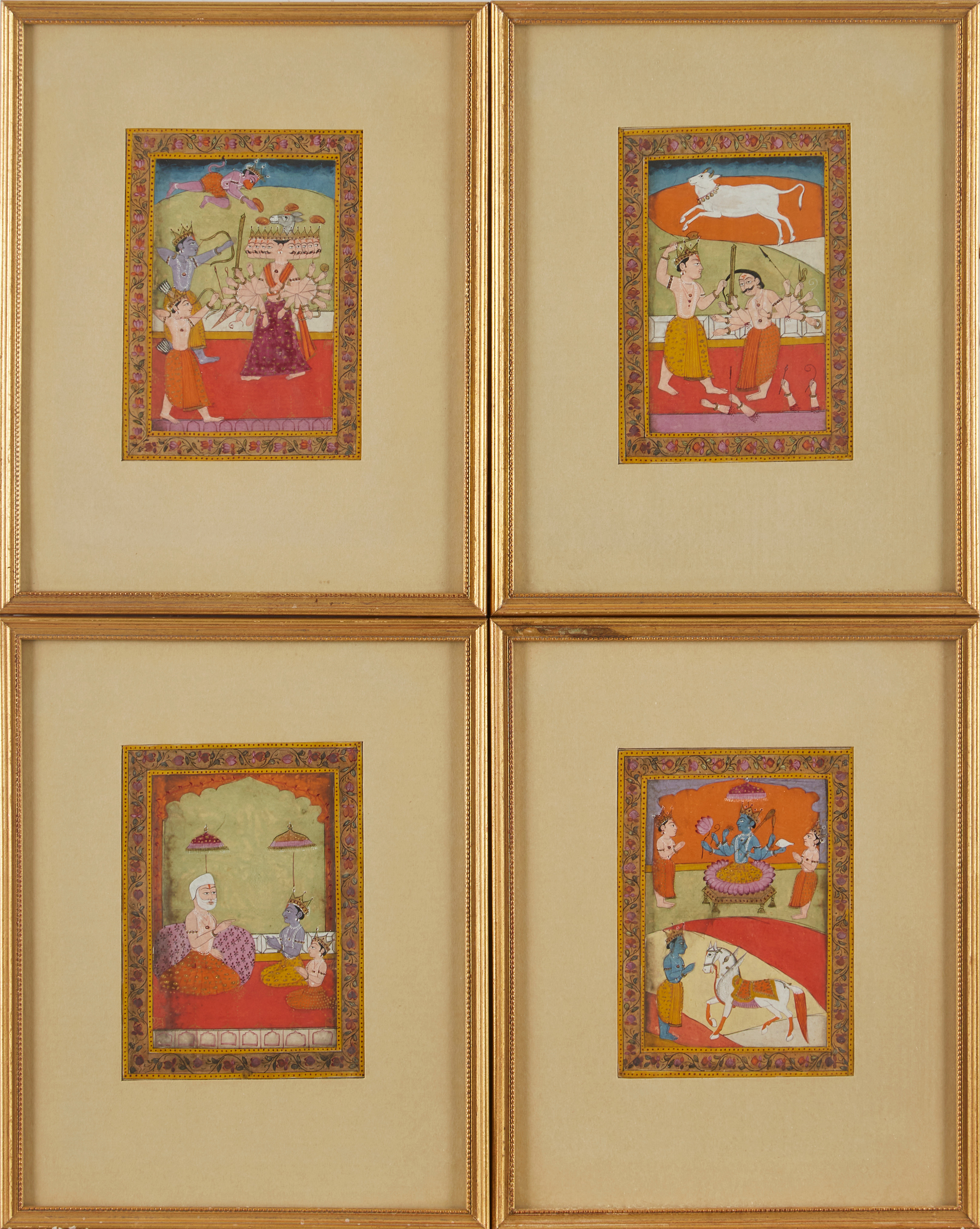 Fyra gouacher/akvareller, Indien 18/1900-tal. Ca 12x9 cm vardera.