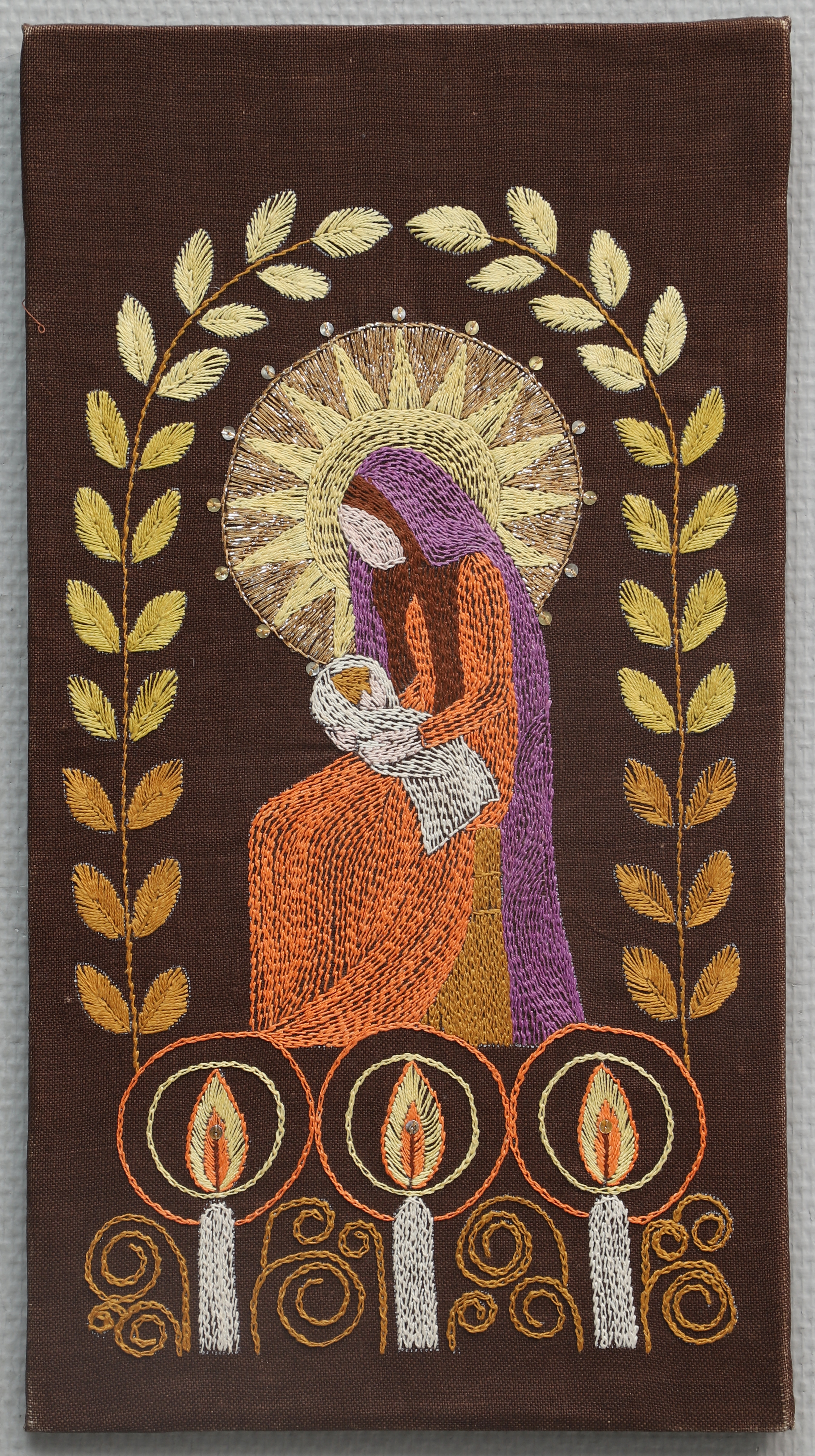 BRODERAD TEXTILTAVLA, Madonnamotiv, 1970-tal.