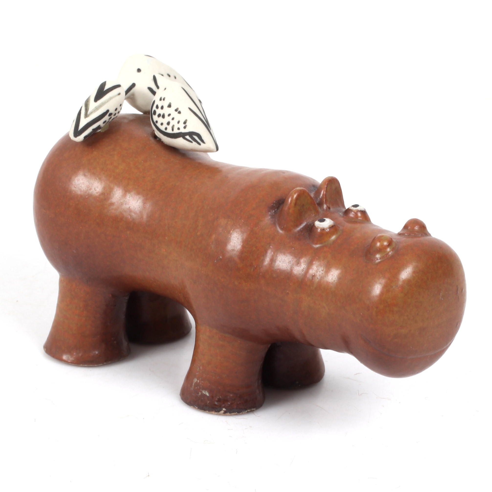 LISA LARSON. "Flodhäst med fåglar", ur serien Stora Zoo, Gustavsberg, stengods.