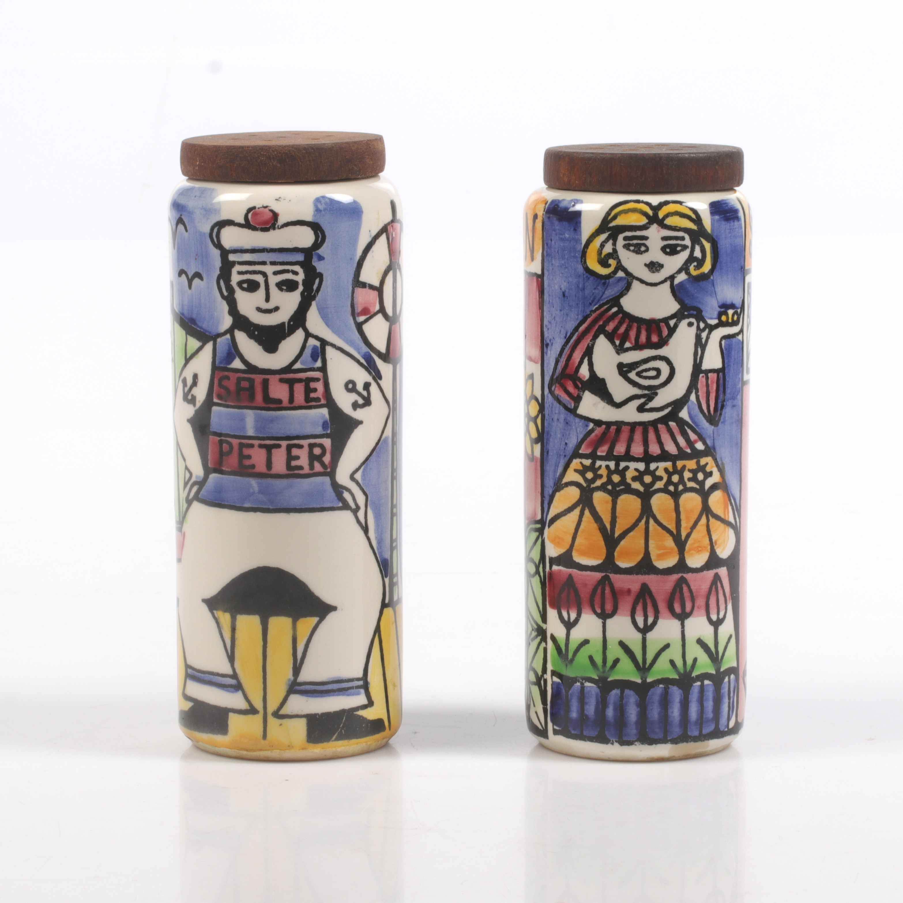 ANITA NYLUND. Ströare, 2 st, "Sockerpullan" och "Salte Peter", flintgods, JIE.