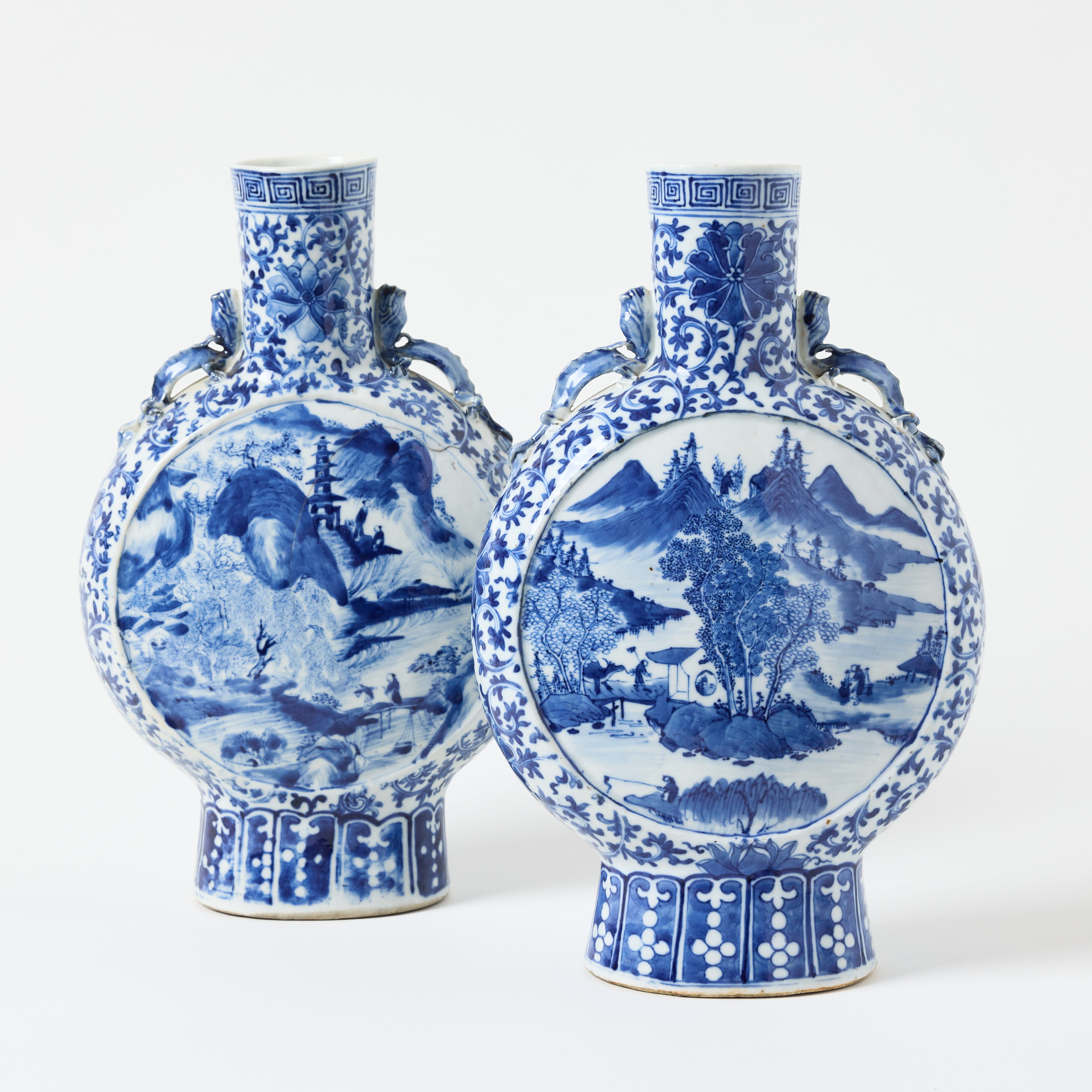 Two Chinese Blue and White Moon Flasks.