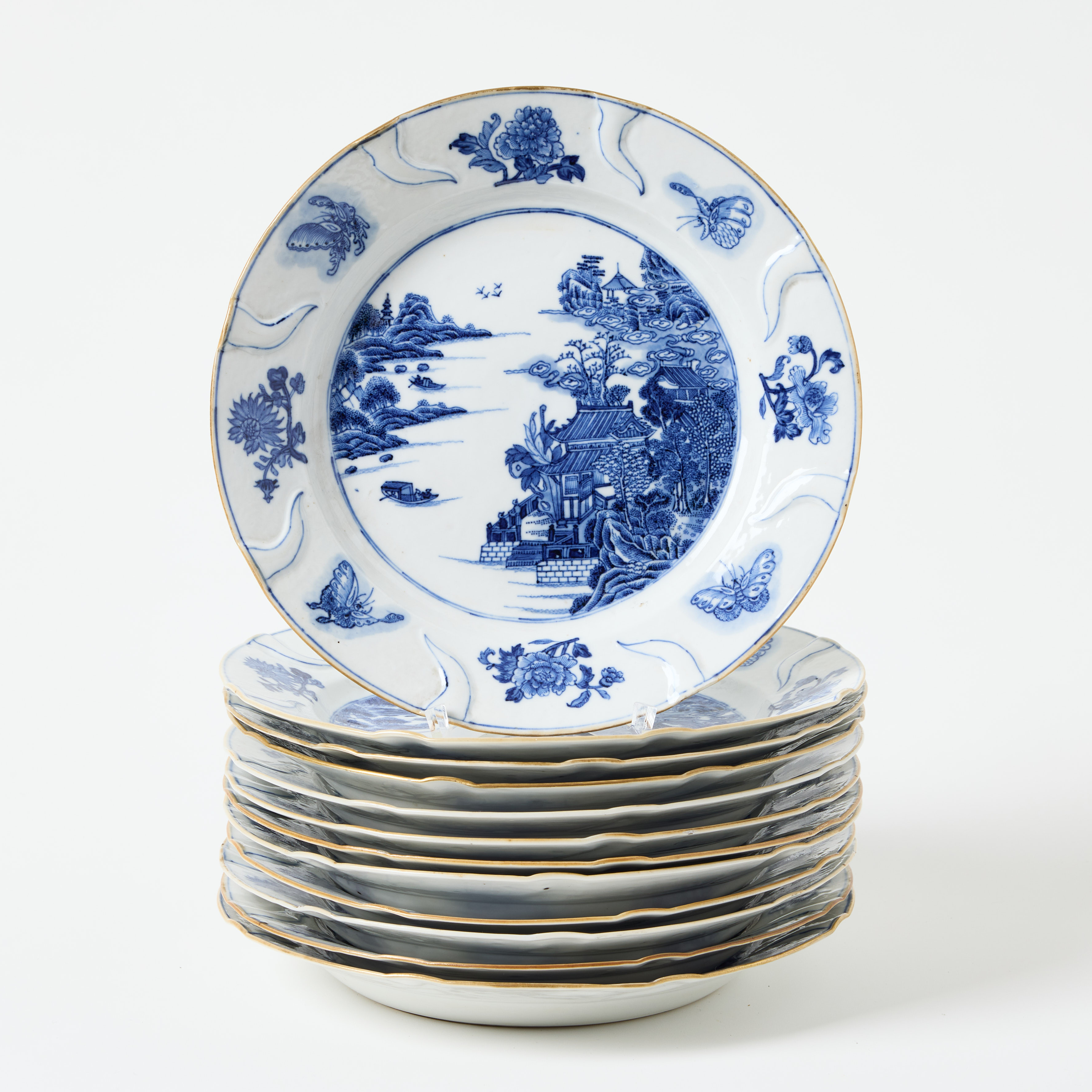 Twelve Unusual Chinese Blue and White Plates.