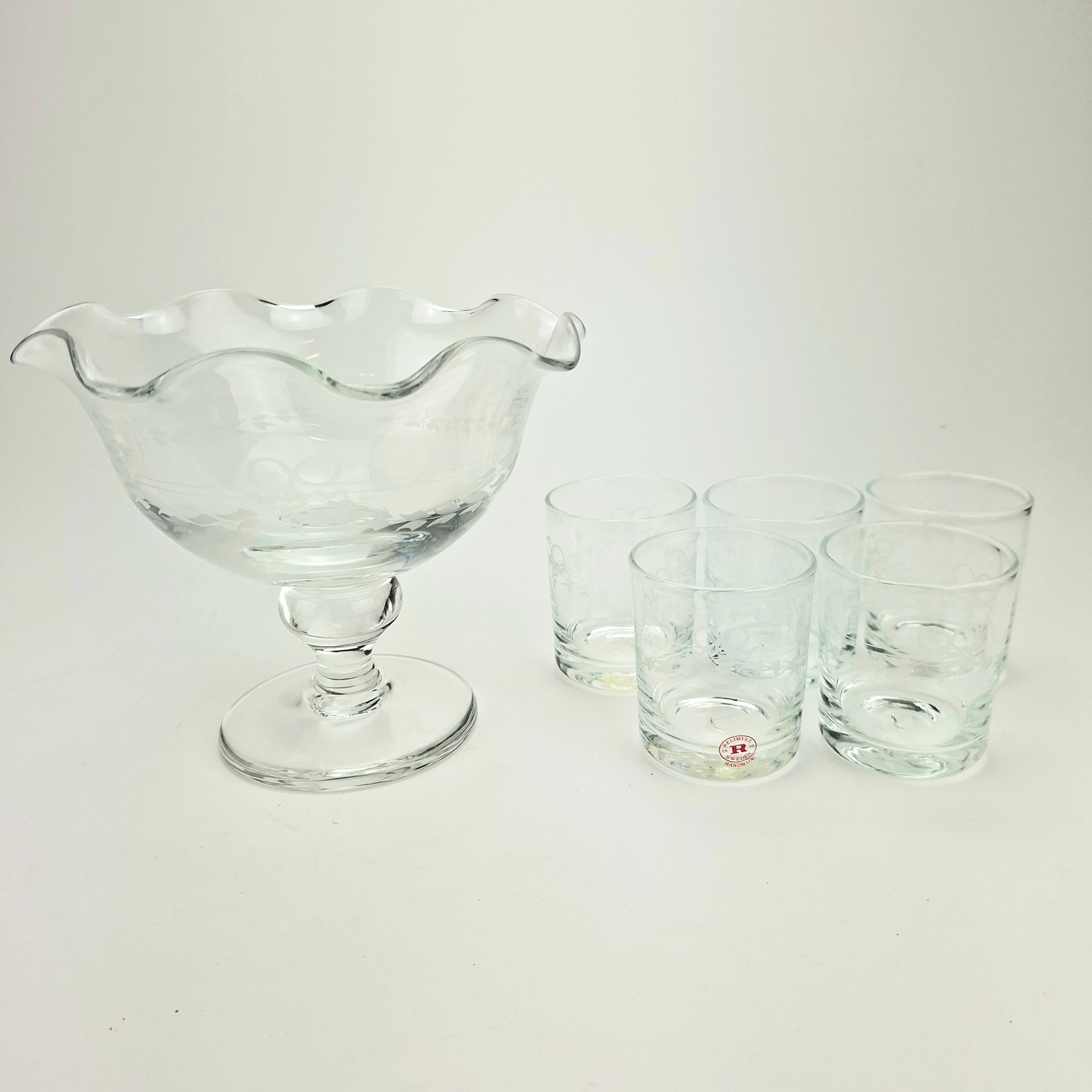 TUMBLER OCH SKÅL PÅ FOT, 6 delar, "Antik", Reijmyre.
