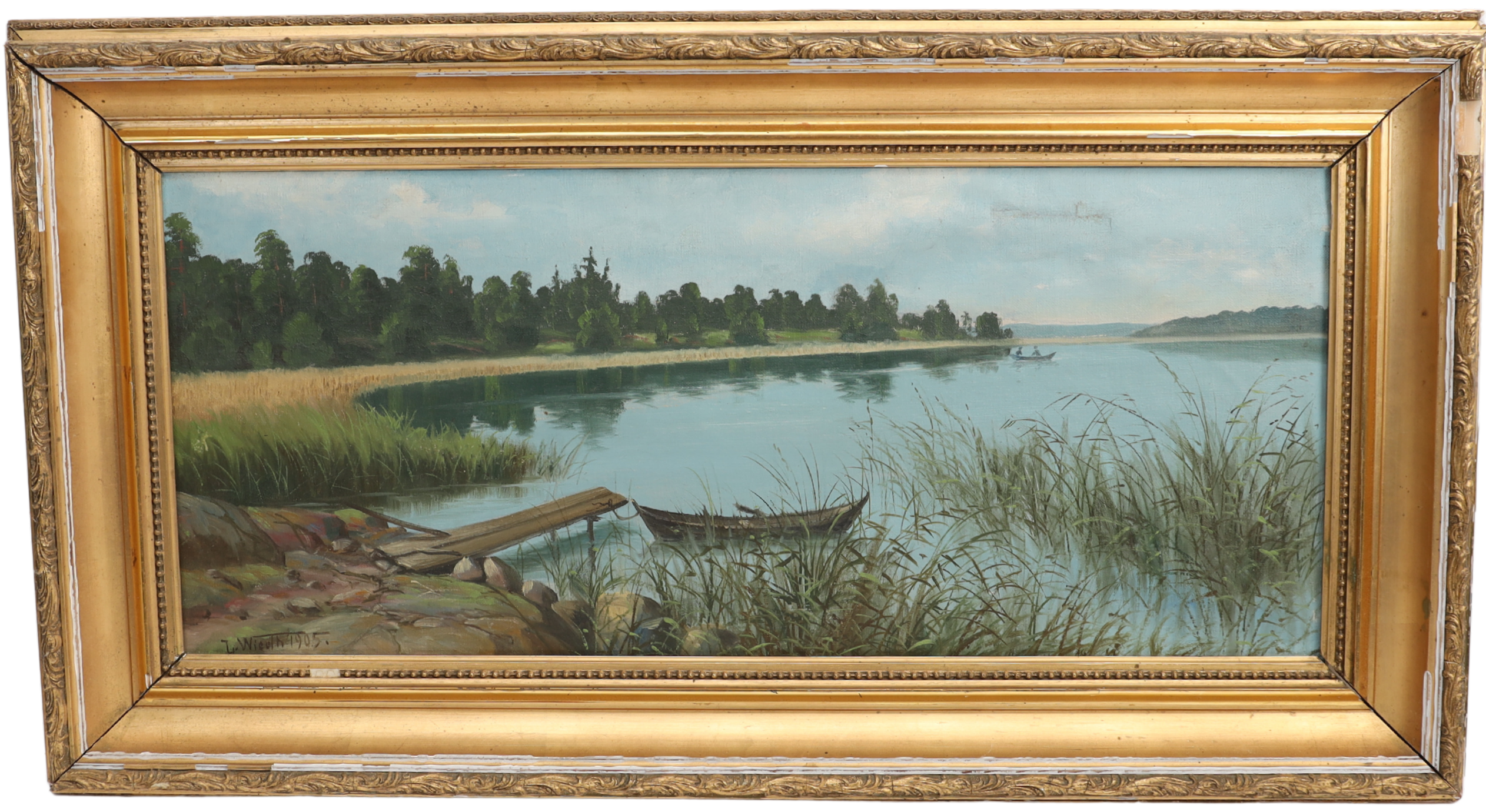 OIDENTIFIERAD KONSTNÄR. Landskap med eka, oljemålning på duk, Wiedh och daterad 1905.