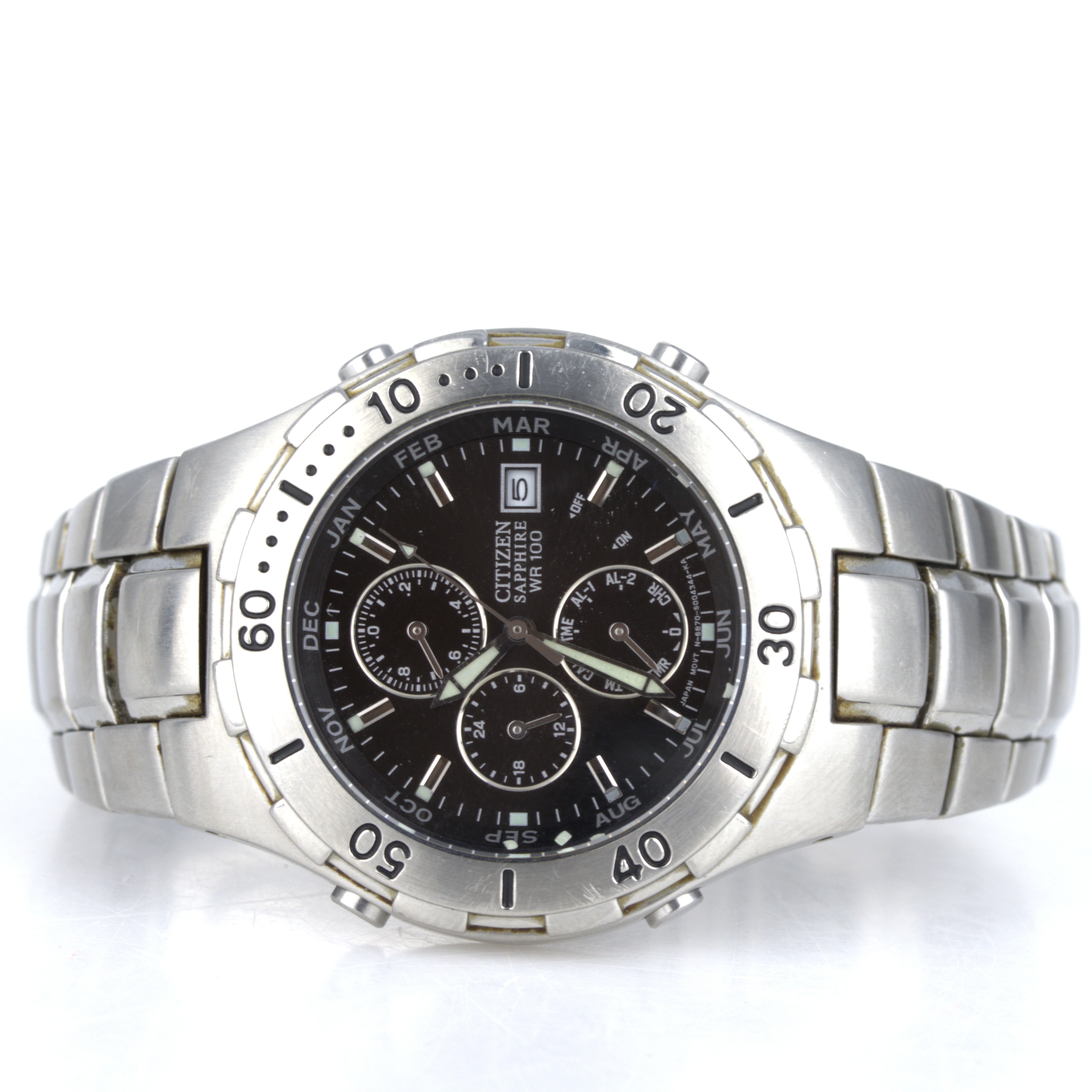 CITIZEN. Sapphire, WR 100, herr, stål, chronograph.