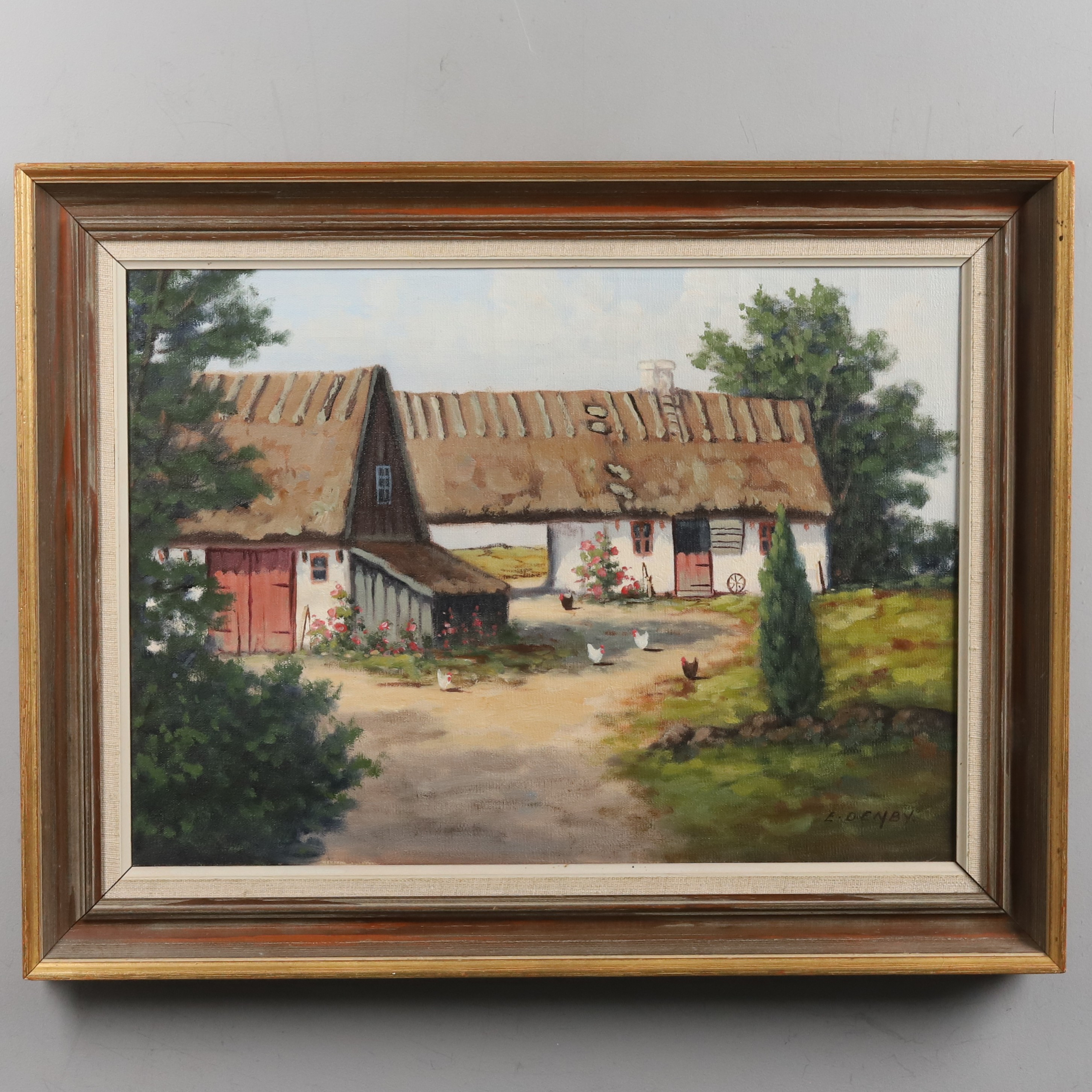 ERIK DENBY. Olja på duk, "Gårdsmotiv", signerad.