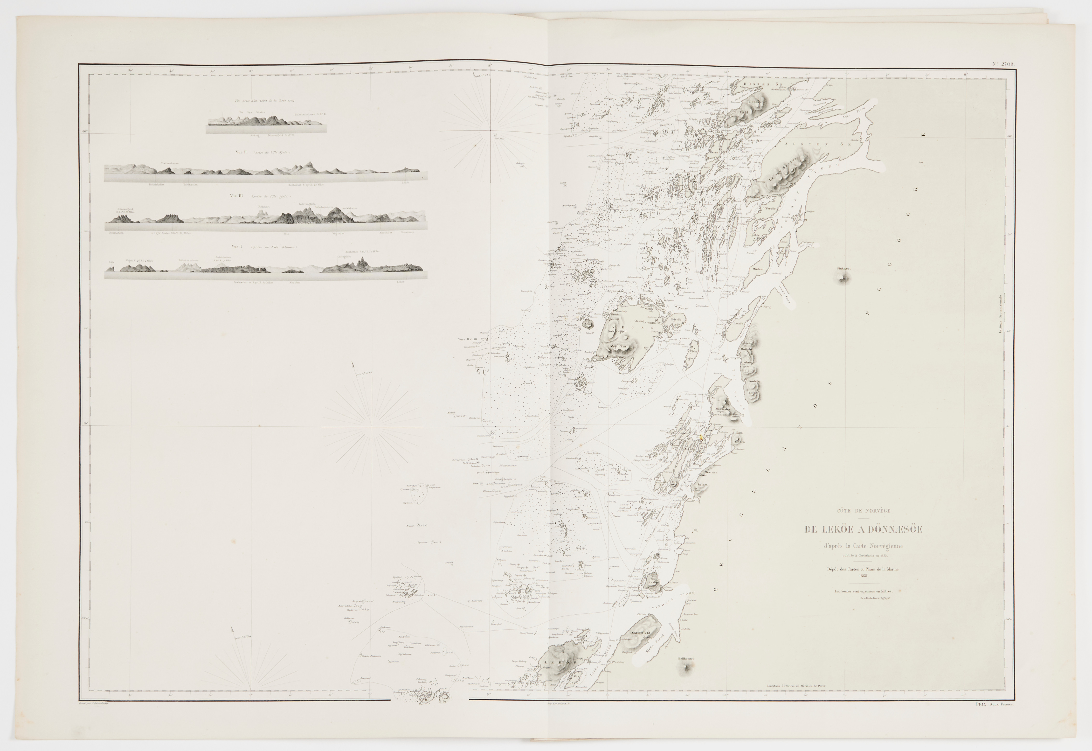 NORDNORGE, 10 SJÖKORT UR DEPOT DE LA MARINE, 1868, Lofoten, Hammerfest, Varanger, Tromsö.