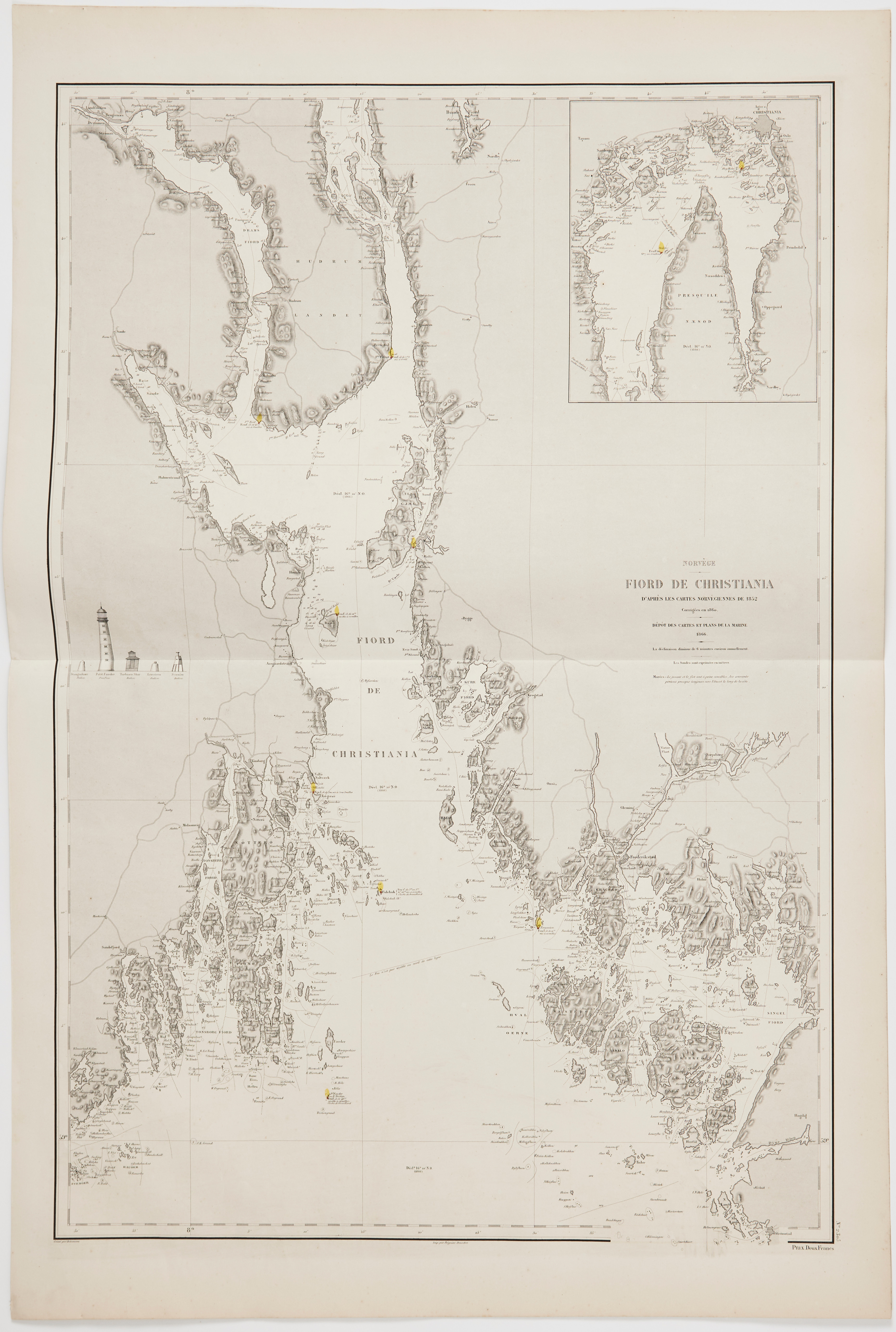 NORGE, OSLOFJORDEN M.M., 5 SJÖKORT DEPOT DE LA MARINE, ca 1872.