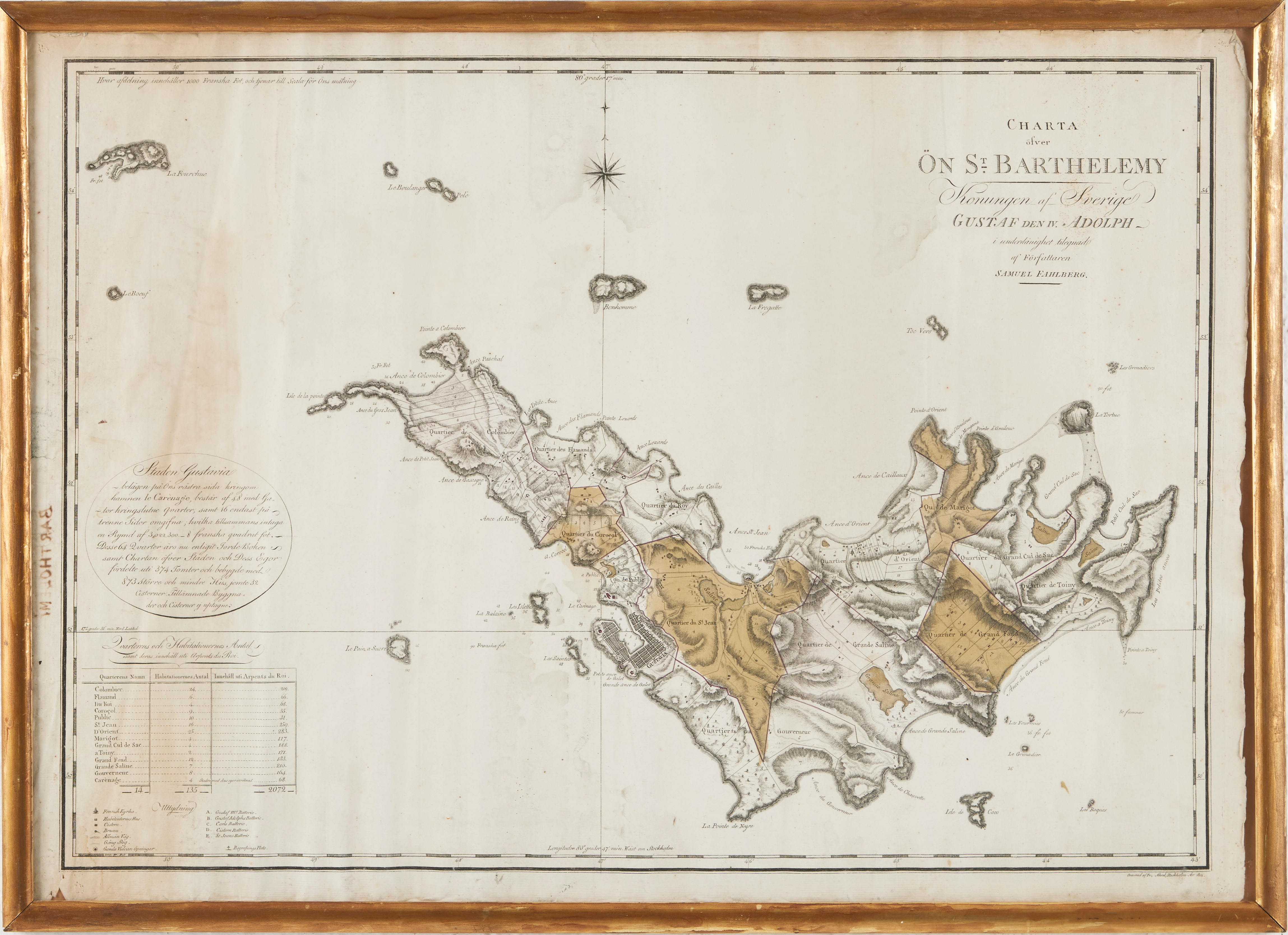 RARE MAP OF ST. BARTHÉLEMY BY FAHLBERG, 1801.