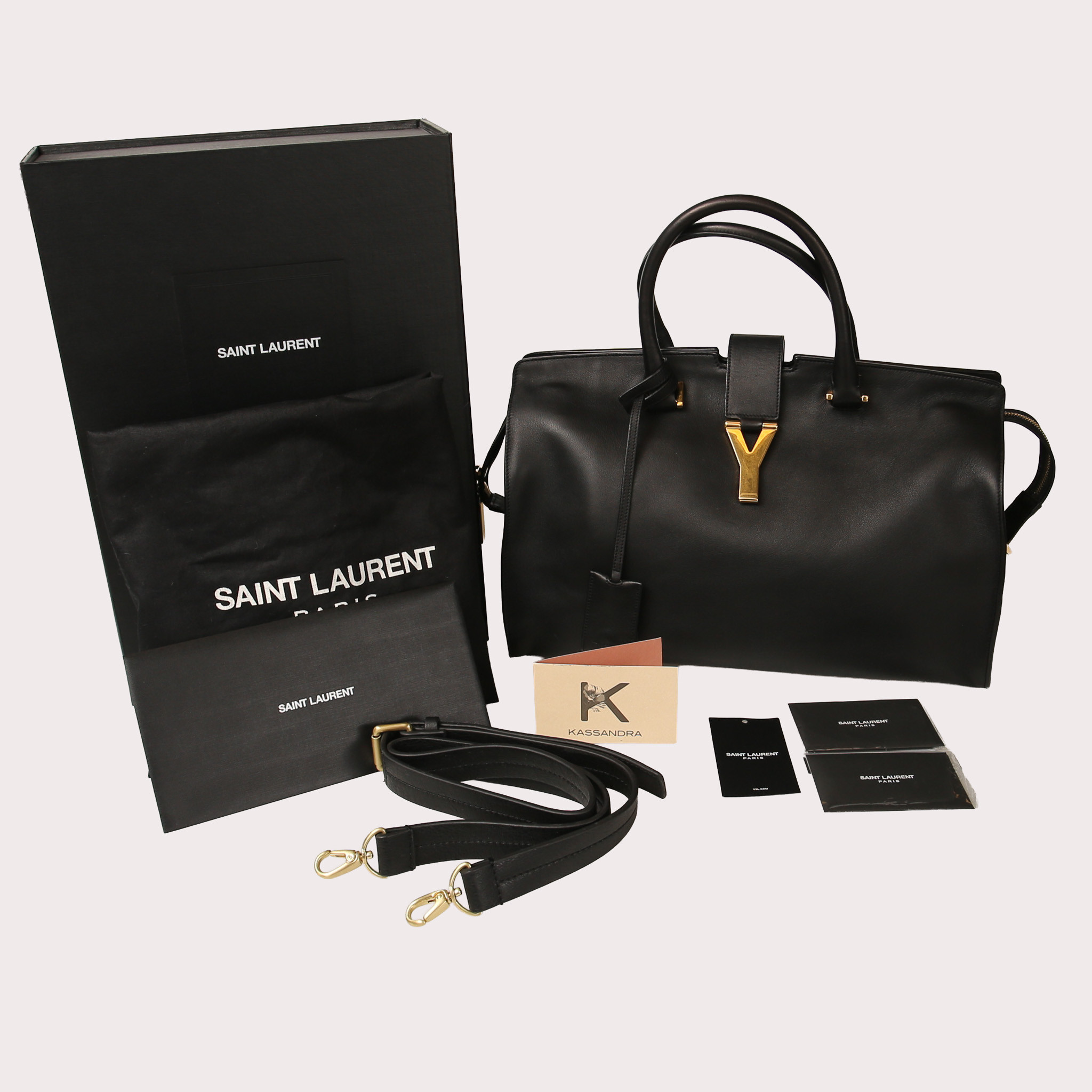 YVES SAINT LAURENT, vintage handväska, svart läder, modell Cabas Chyc Tote Bag. Kvitto dustbag och låda.