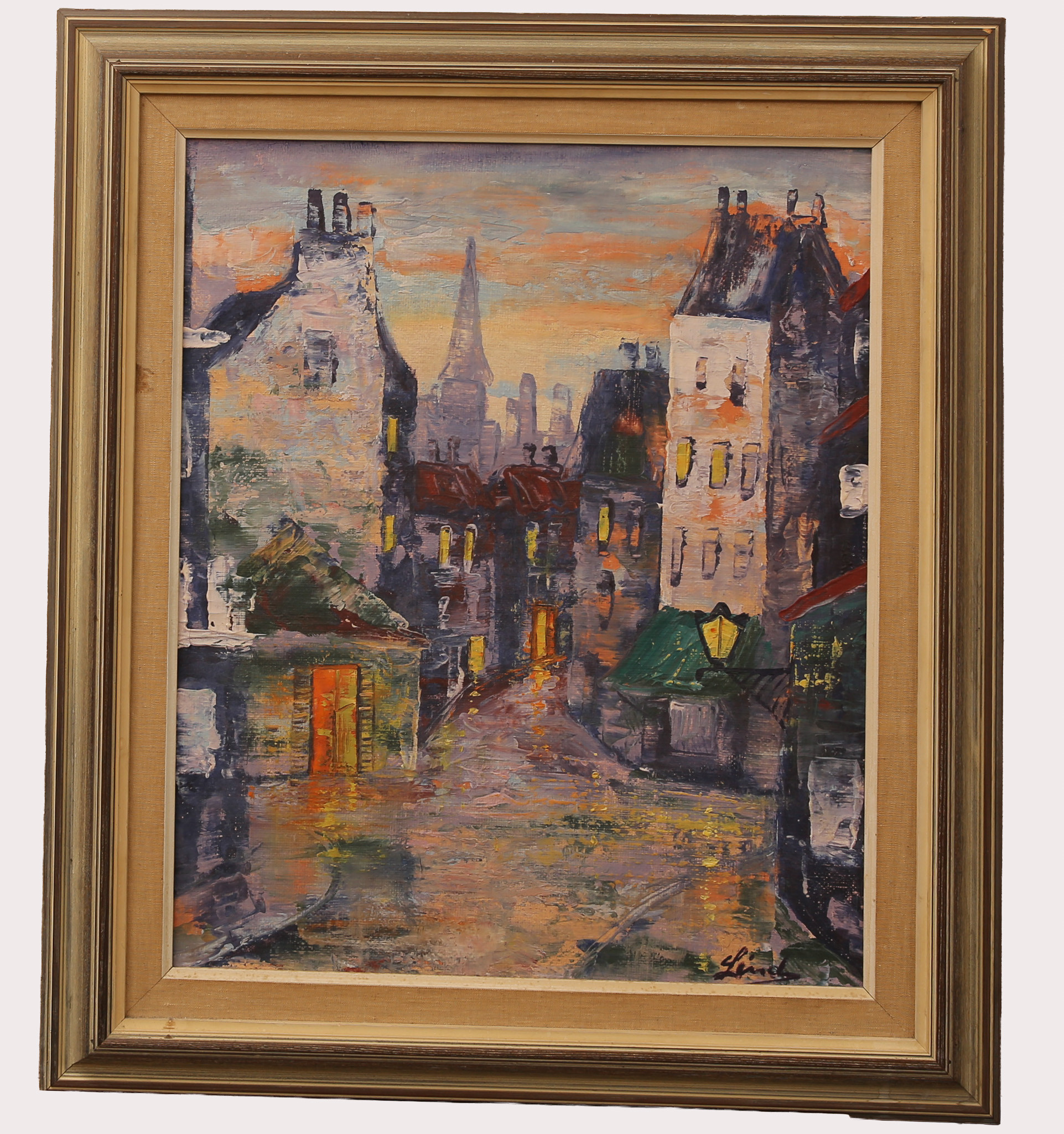OIDENTIFIERAD KONSTNÄR. Olja på duk, gatumotiv från Paris, signerad Lind.
