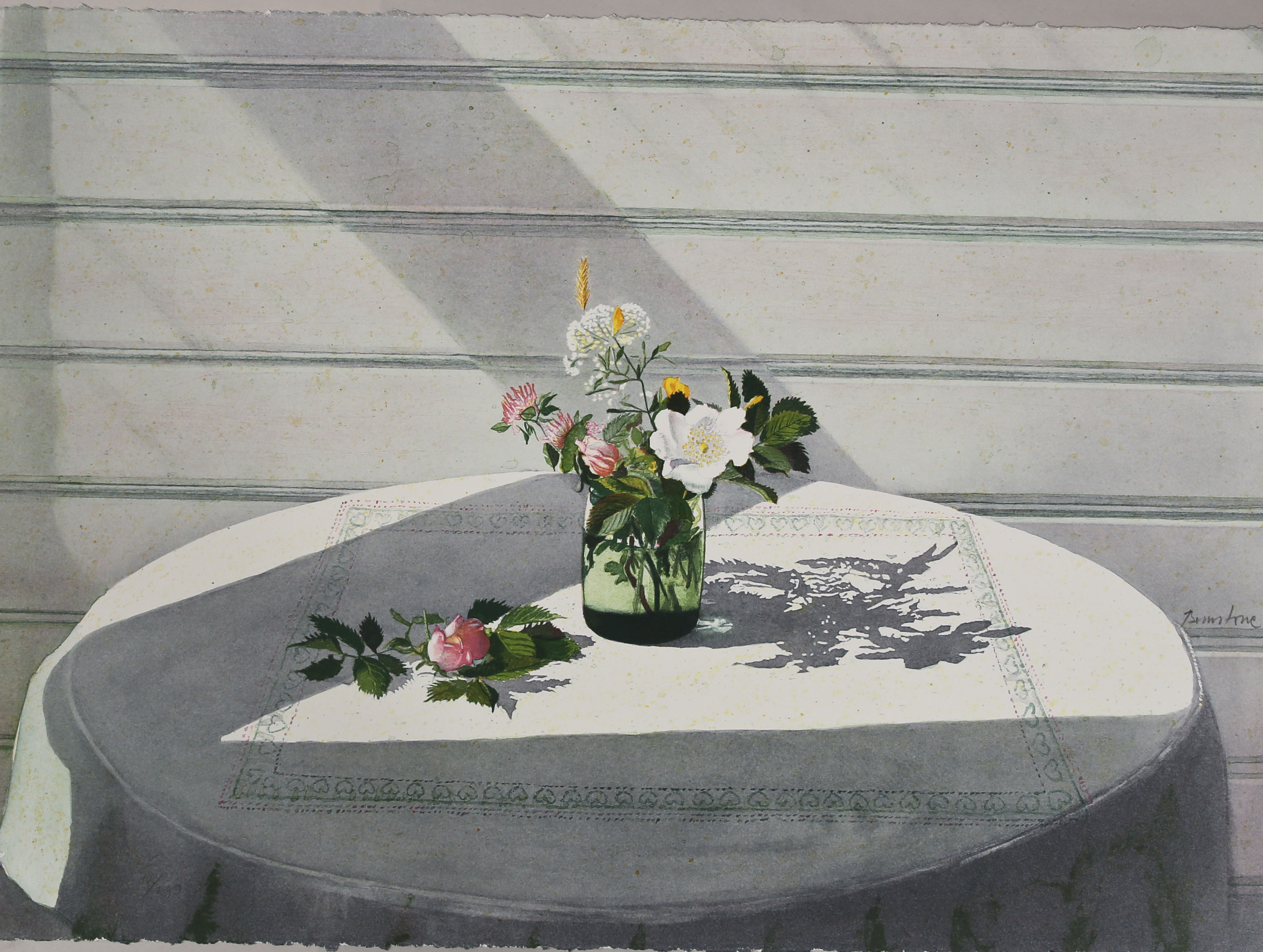 KAJ BERNSTONE. Färglitografi, blommor på bord, numrerad 70/290, signerad.