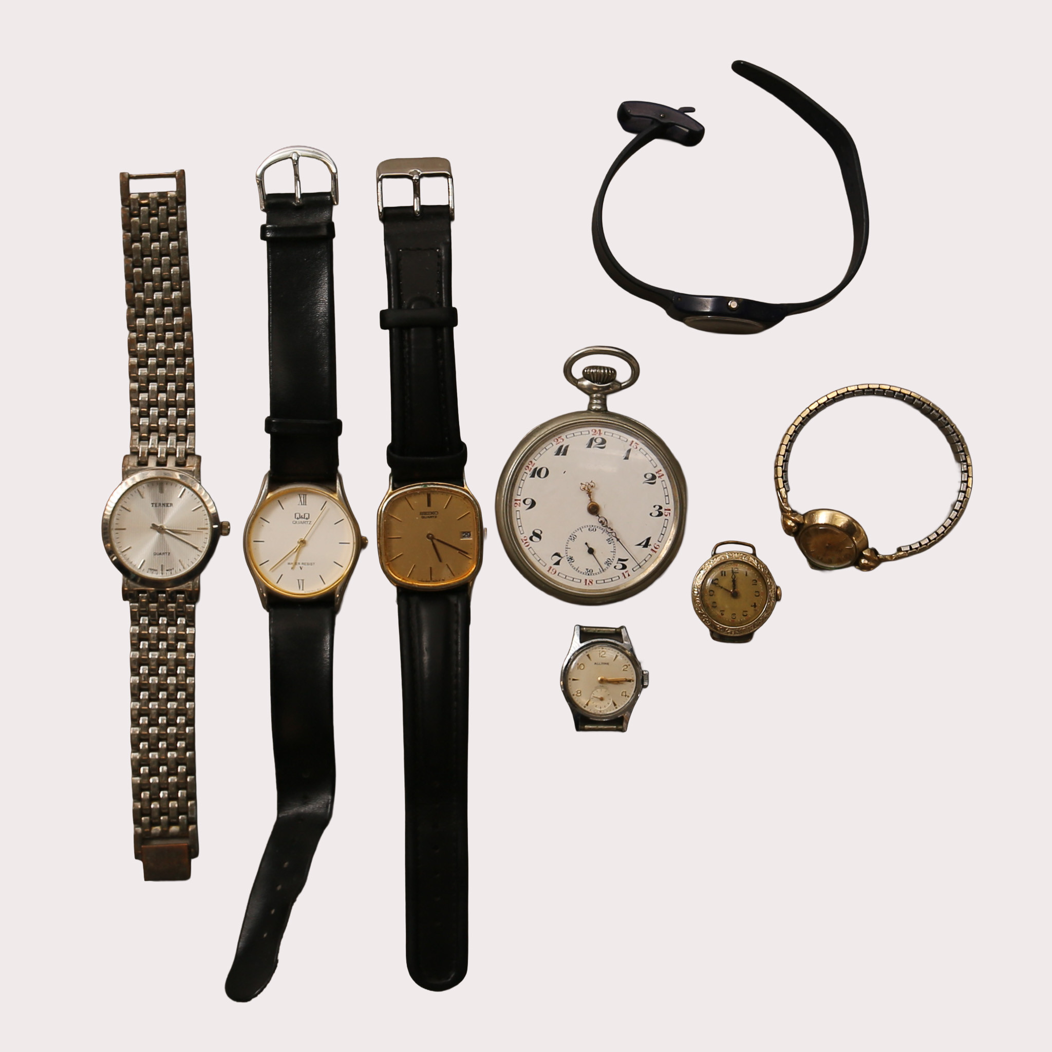 PARTI ARMBANDSUR, Seiko, Ebel, Swatch, Alltime mm samt ett fickur vitmetall, totalt 8 stycken.